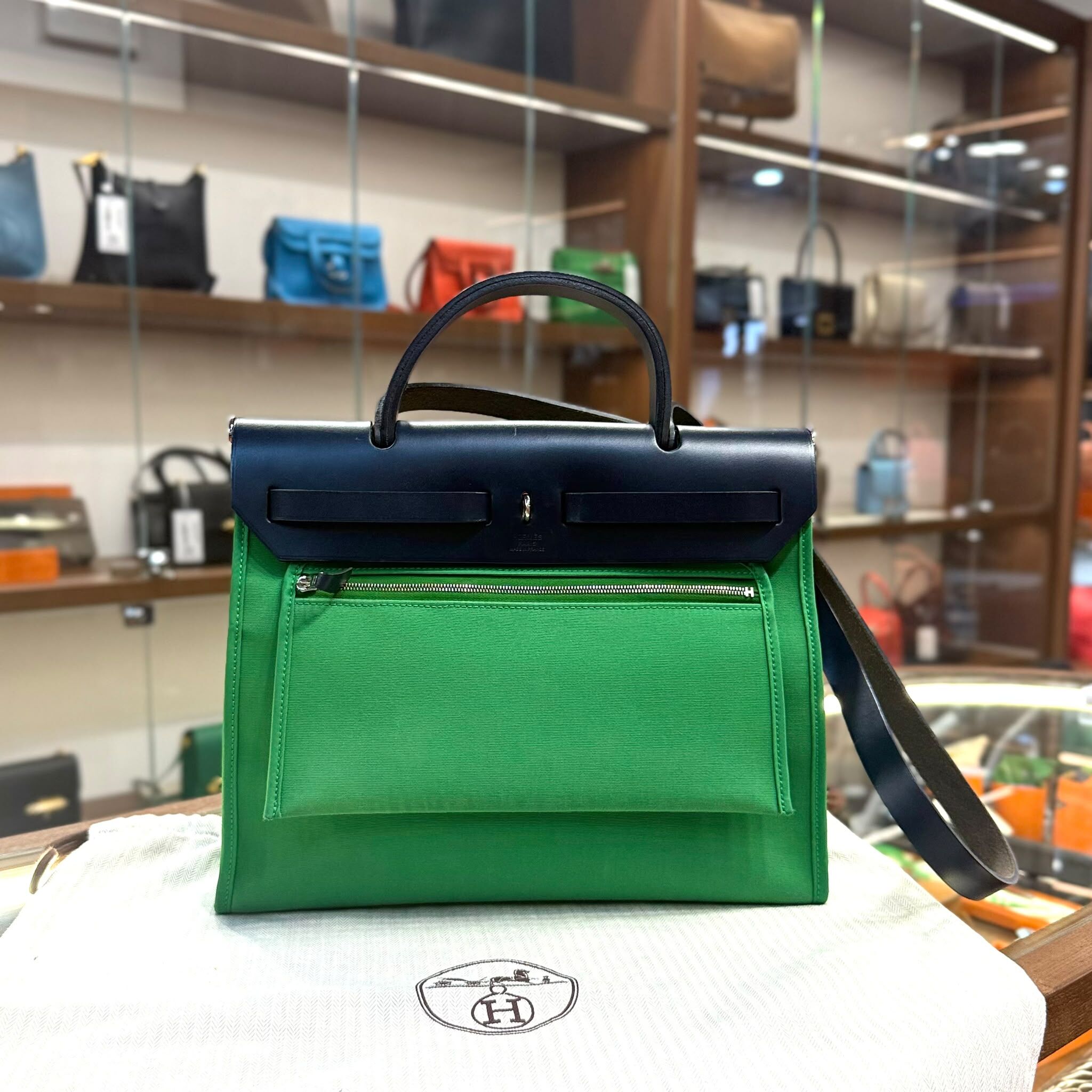 90%New Used Hermes Herbag 31 1L /仙人掌綠帆布銀扣 #愛馬仕