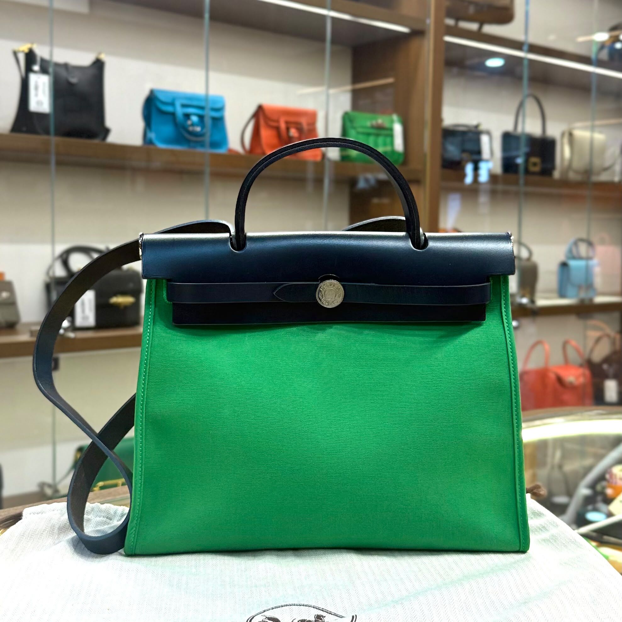 90%New Used Hermes Herbag 31 1L /仙人掌綠帆布銀扣 #愛馬仕