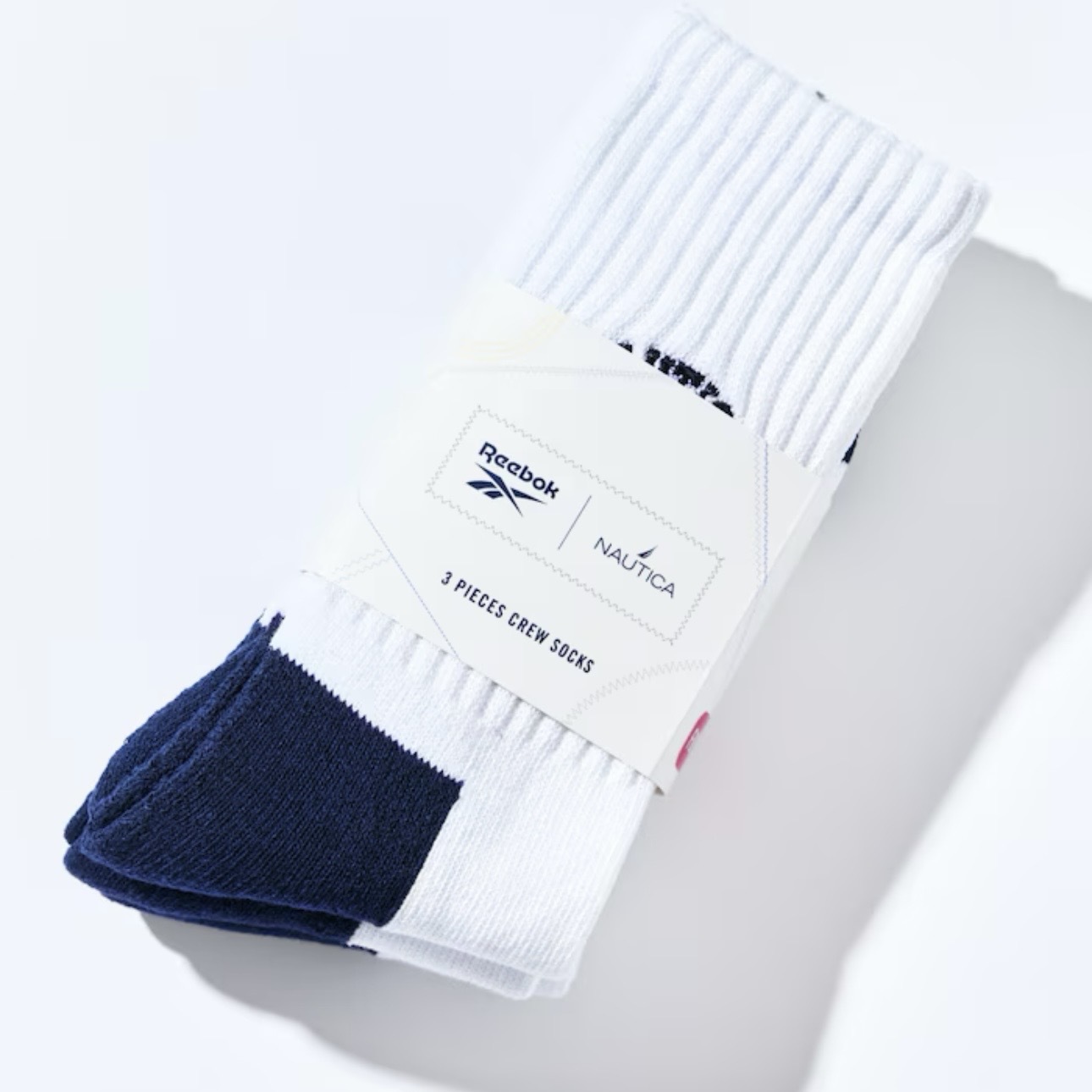 NAUTICA x REEBOK 白長襪 襪子 羅紋 直條紋 三雙一組