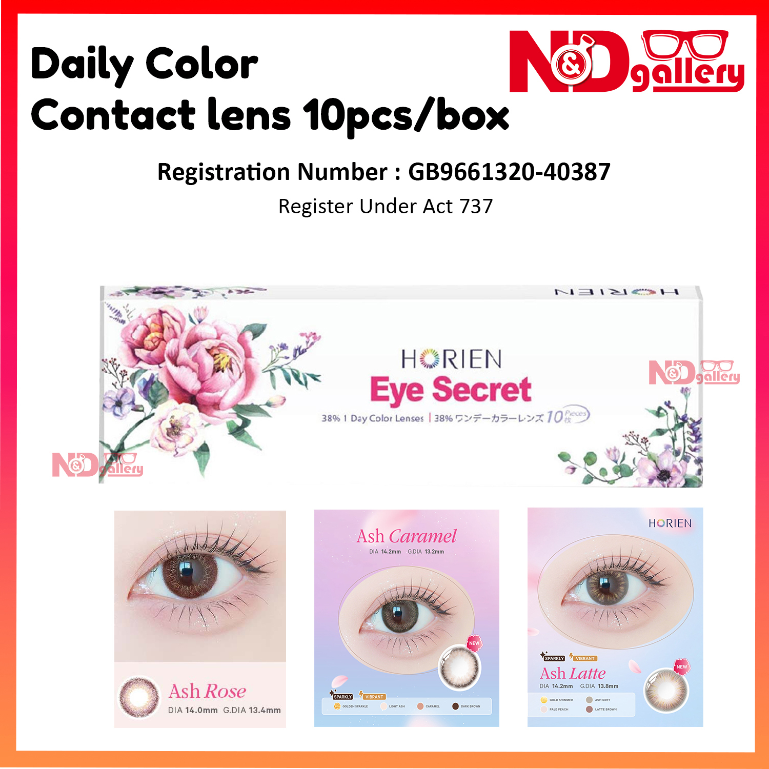 Horien Eye Secret Daily Color Contact lens 10pcs/Box ( Ash Rose / Ash caramel / ash Latte)