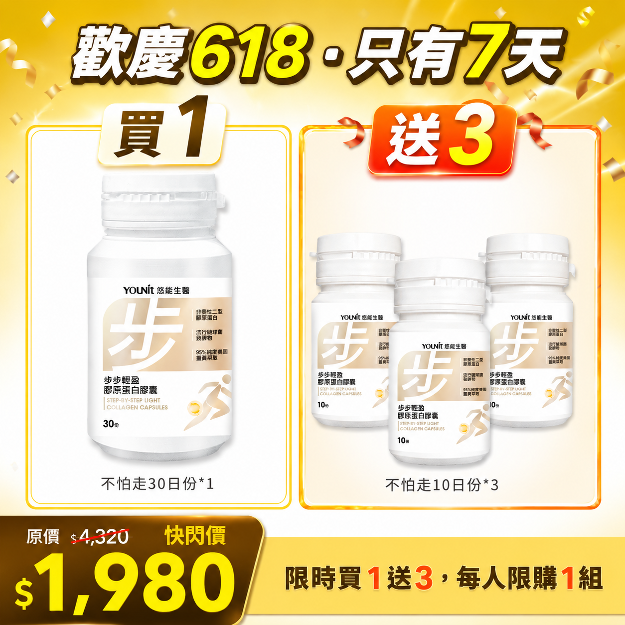 【買1送3】步步輕盈膠原蛋白膠囊｜限購1組