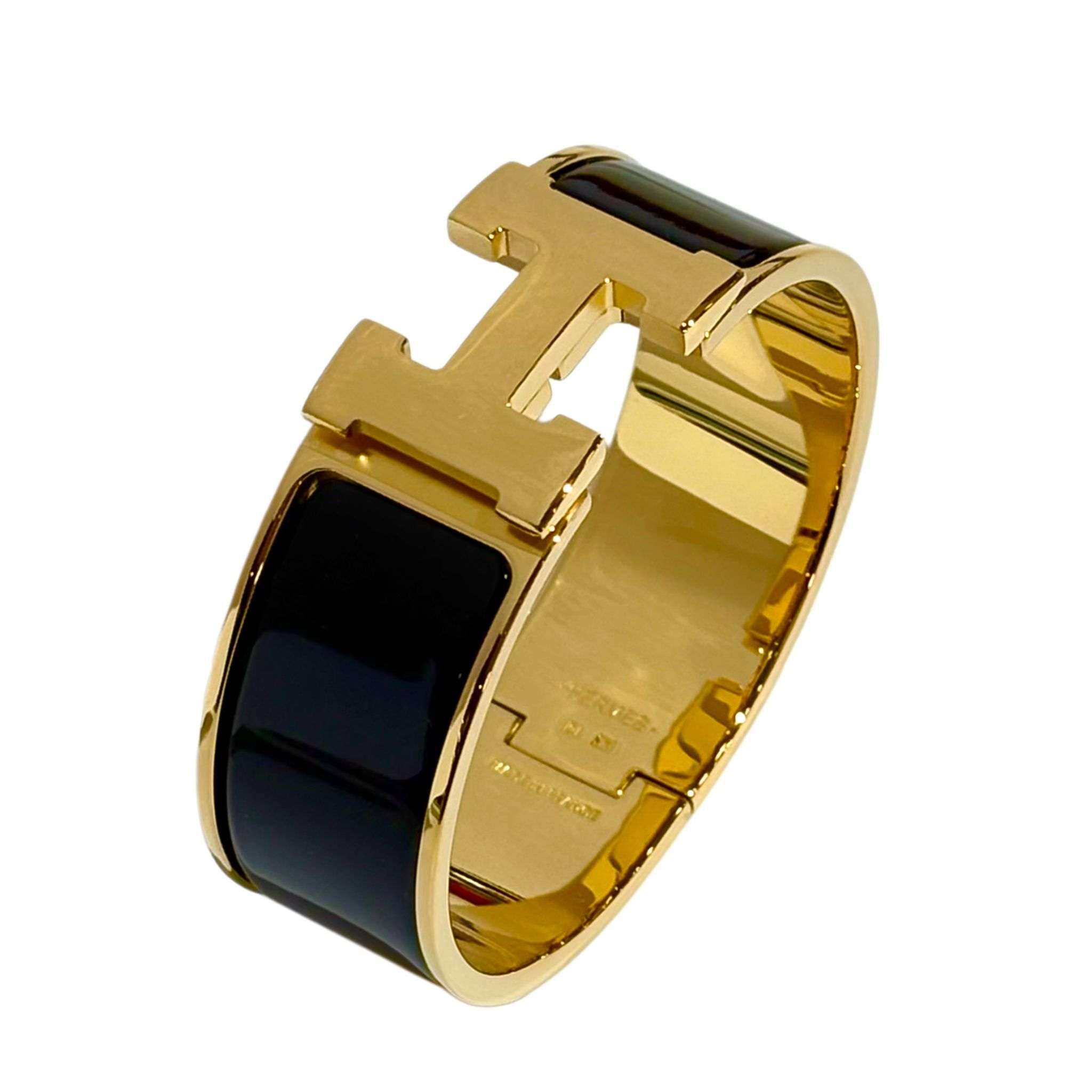 全新HERMES Clic Clac H 闊版琺瑯手镯 ( 黑色 x 金 )GM Clic Clac H Bracelet  H300001F01PM #BRAND NEW #香榭站正品