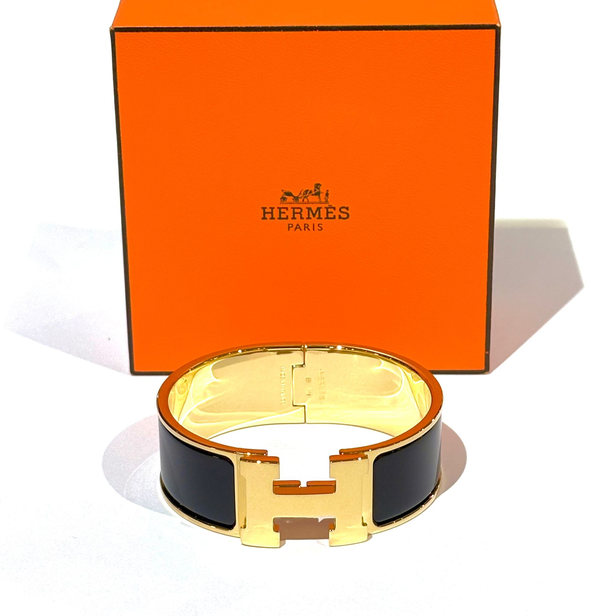 全新HERMES Clic Clac H 闊版琺瑯手镯 ( 黑色 x 金 )GM Clic Clac H Bracelet  H300001F01PM #BRAND NEW #香榭站正品