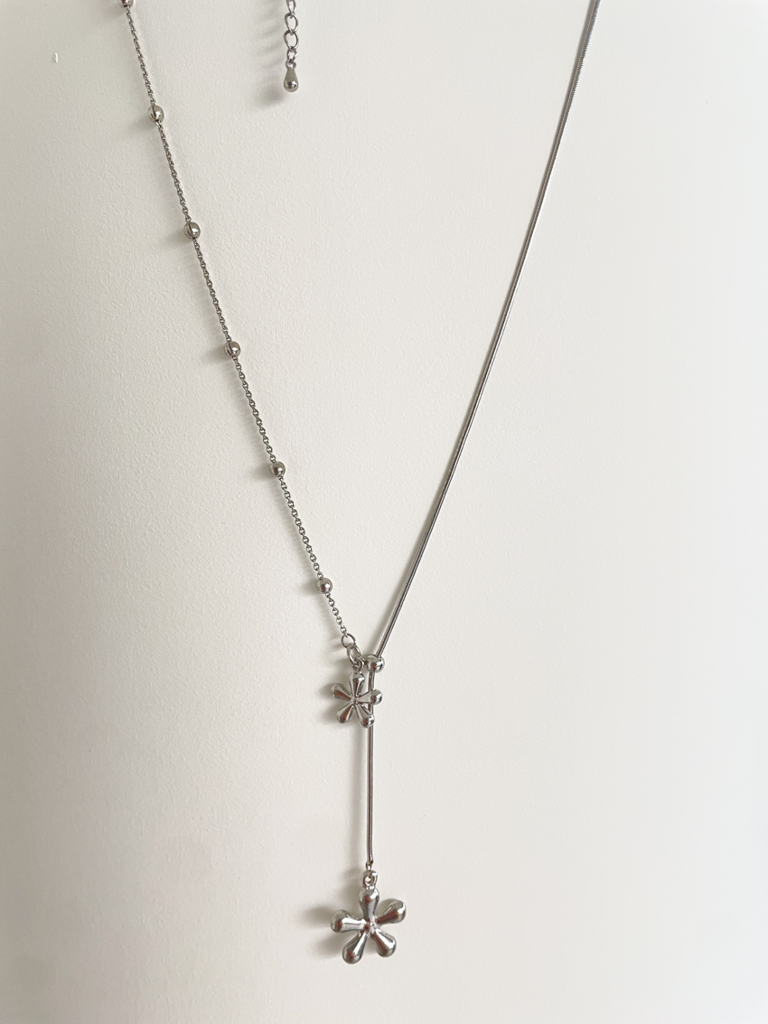 double floral silver ball snake chain necklace