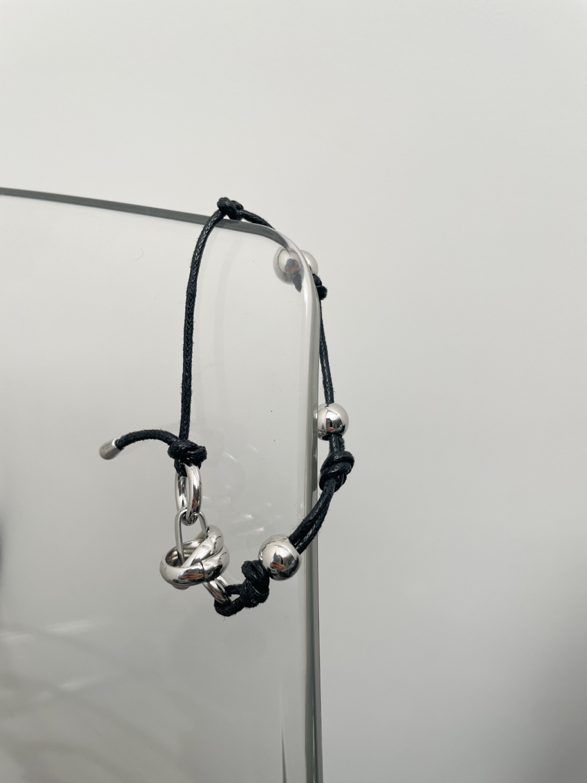 silver hoop ball wax cord bracelet