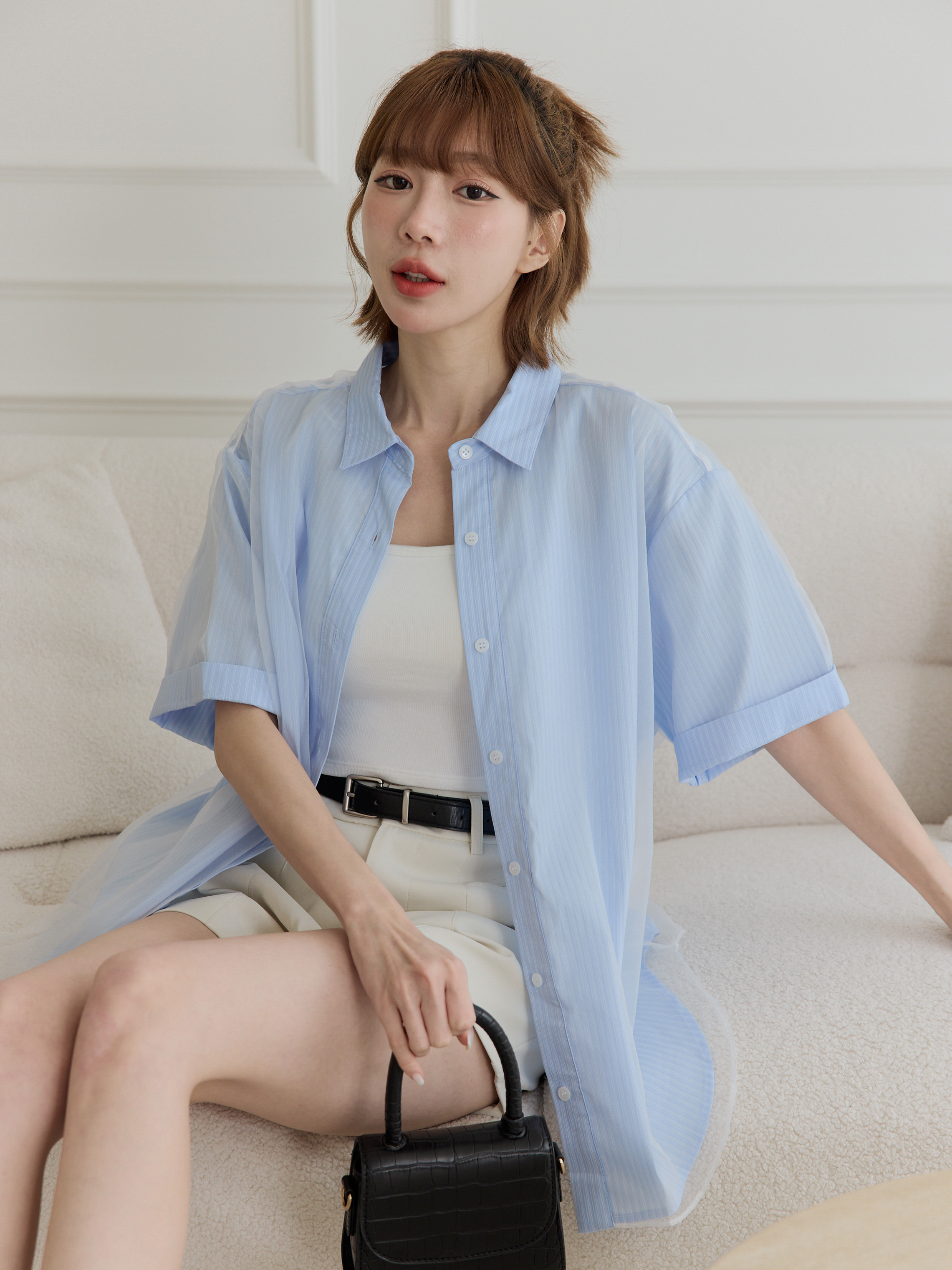 Panelled Sheer Stripe Shirt