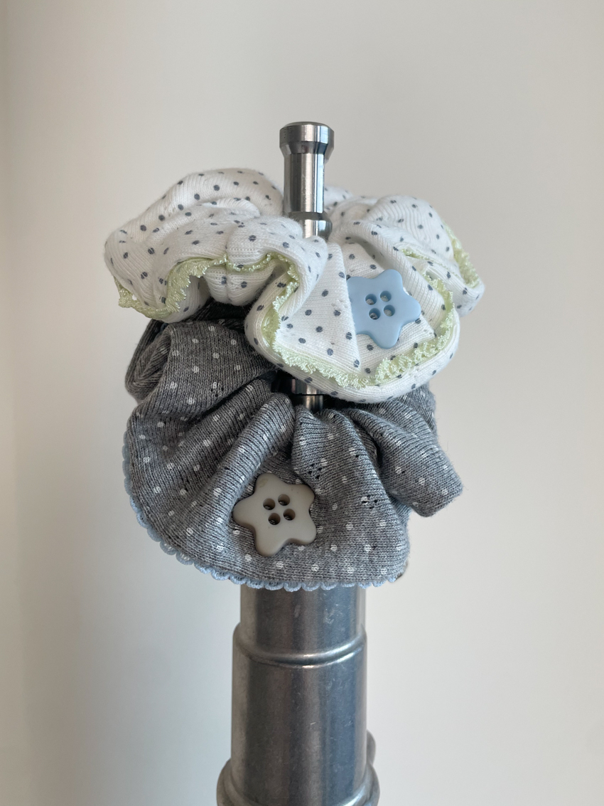 star button lace trim polka dot scrunchie