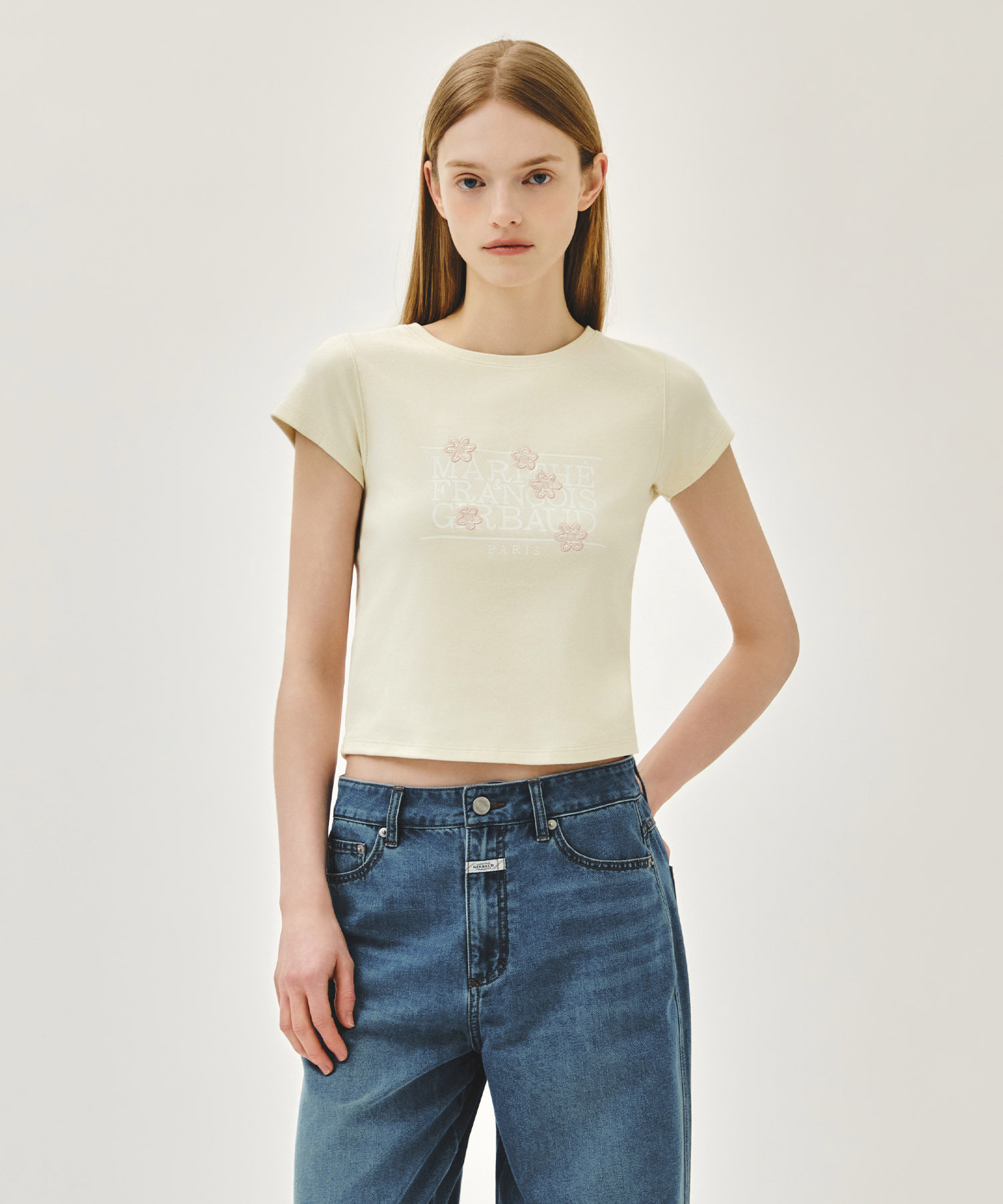 MFG 花卉Logo修身短版上衣｜女款Cap Sleeve Crop Tee｜夏季新品