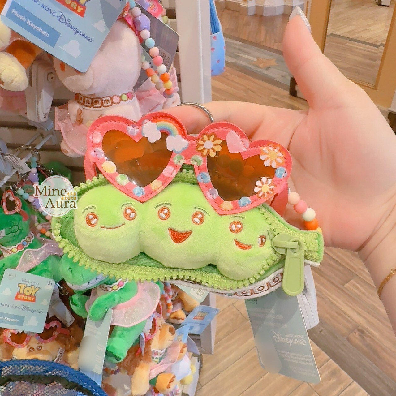豌豆三兄弟 Peas-in-a-Pod 愛心眼鏡 造型 絨毛 吊飾 鑰匙圈 玩具總動員 Toy Story -香港迪士尼樂園