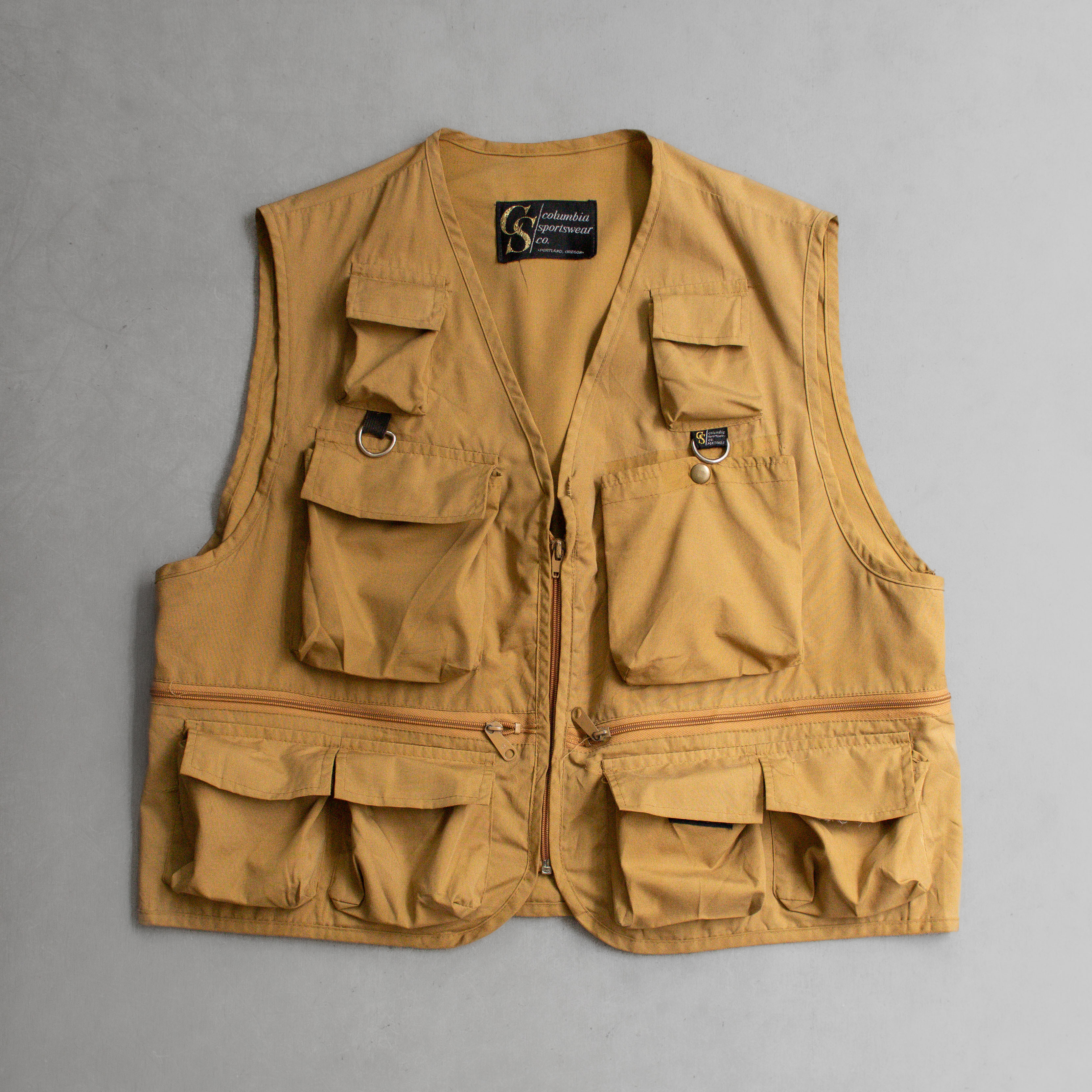60-70S COLUMBIA FISHING VEST 美國 哥倫比亞 卡其 口袋 飛蠅 釣魚 背心 A