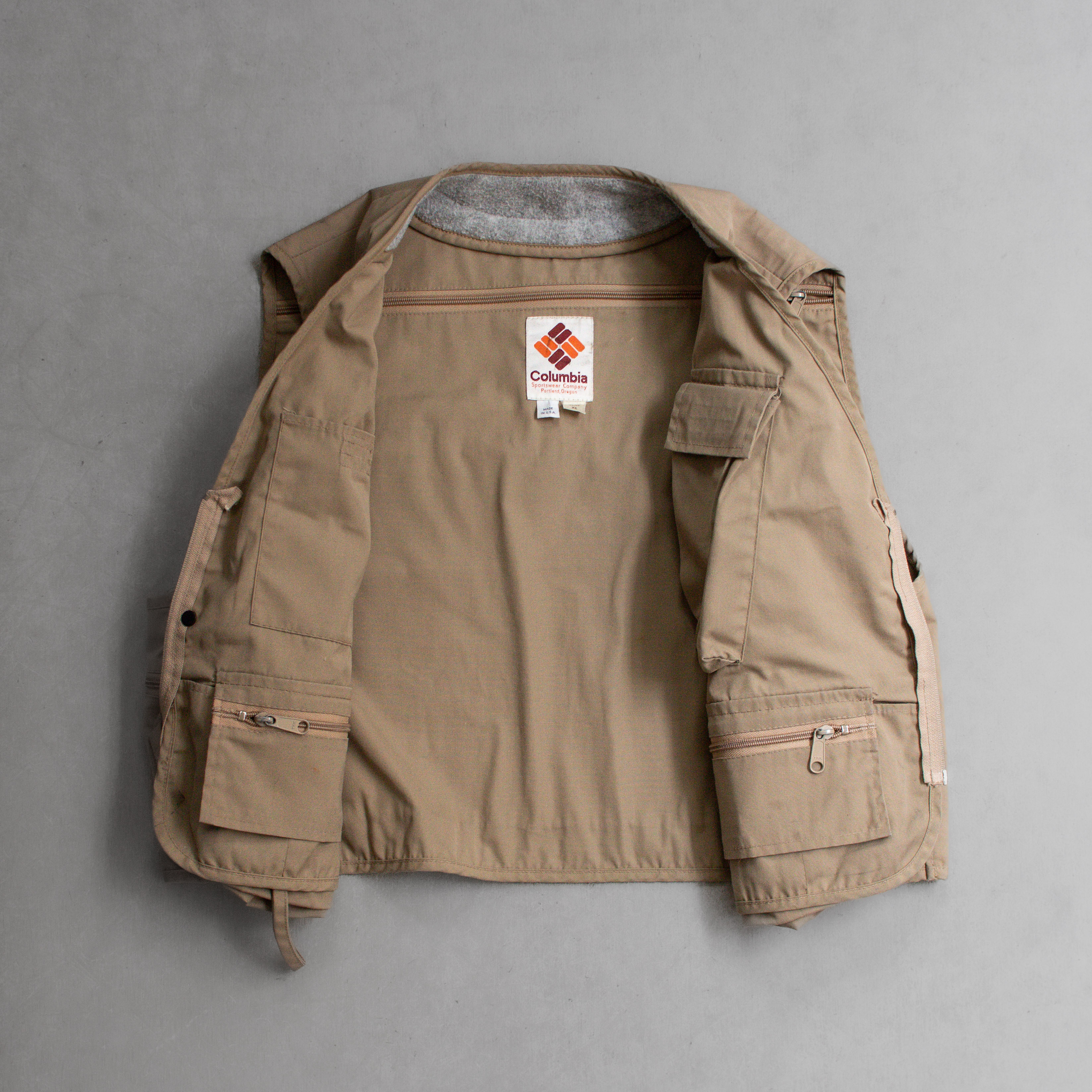 70-80S COLUMBIA FISHING VEST 美國製 哥倫比亞 卡其 口袋 飛蠅 釣魚背心 C