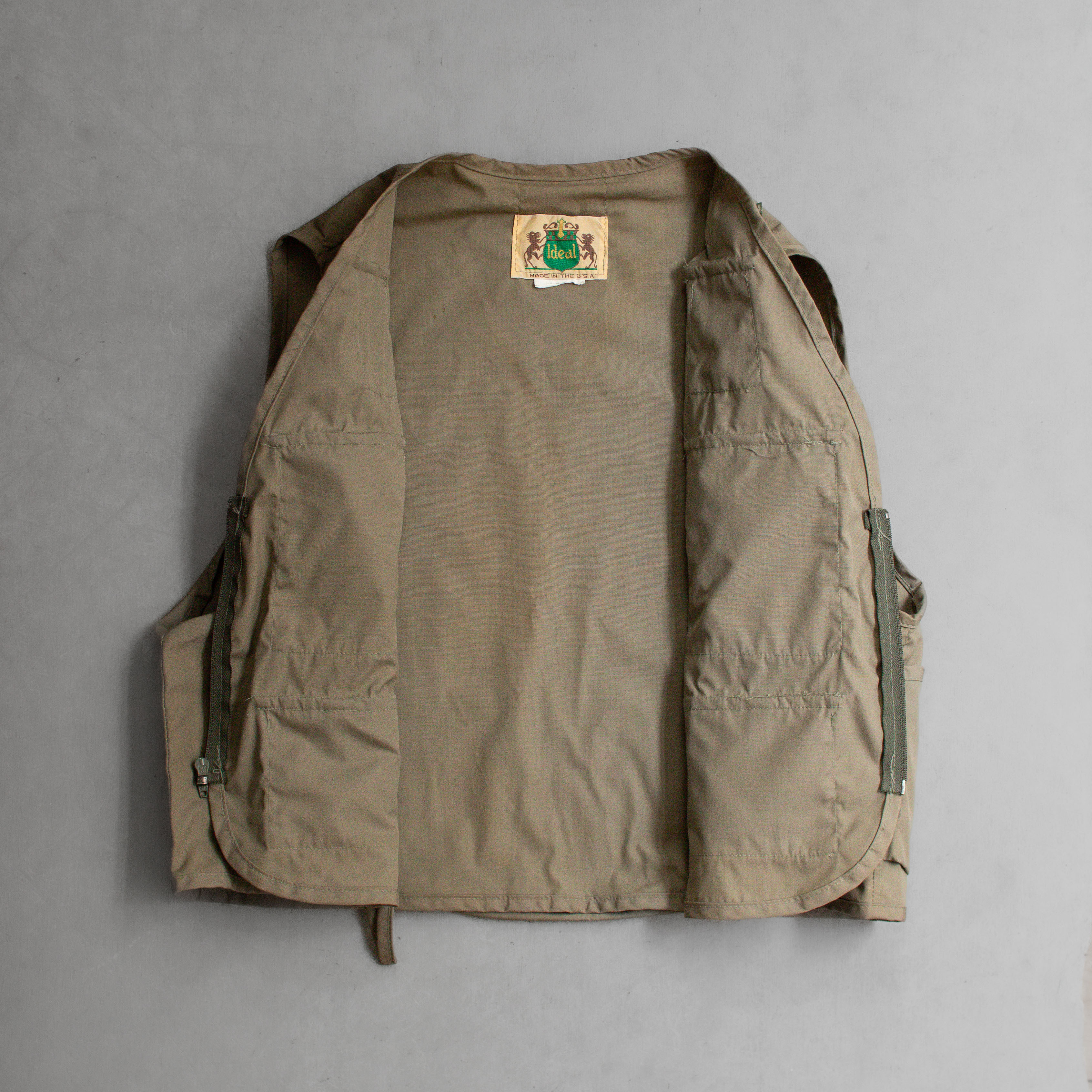 60-70S IDEAL FISHING VEST 美國製 軍綠 口袋 飛蠅 釣魚 背心