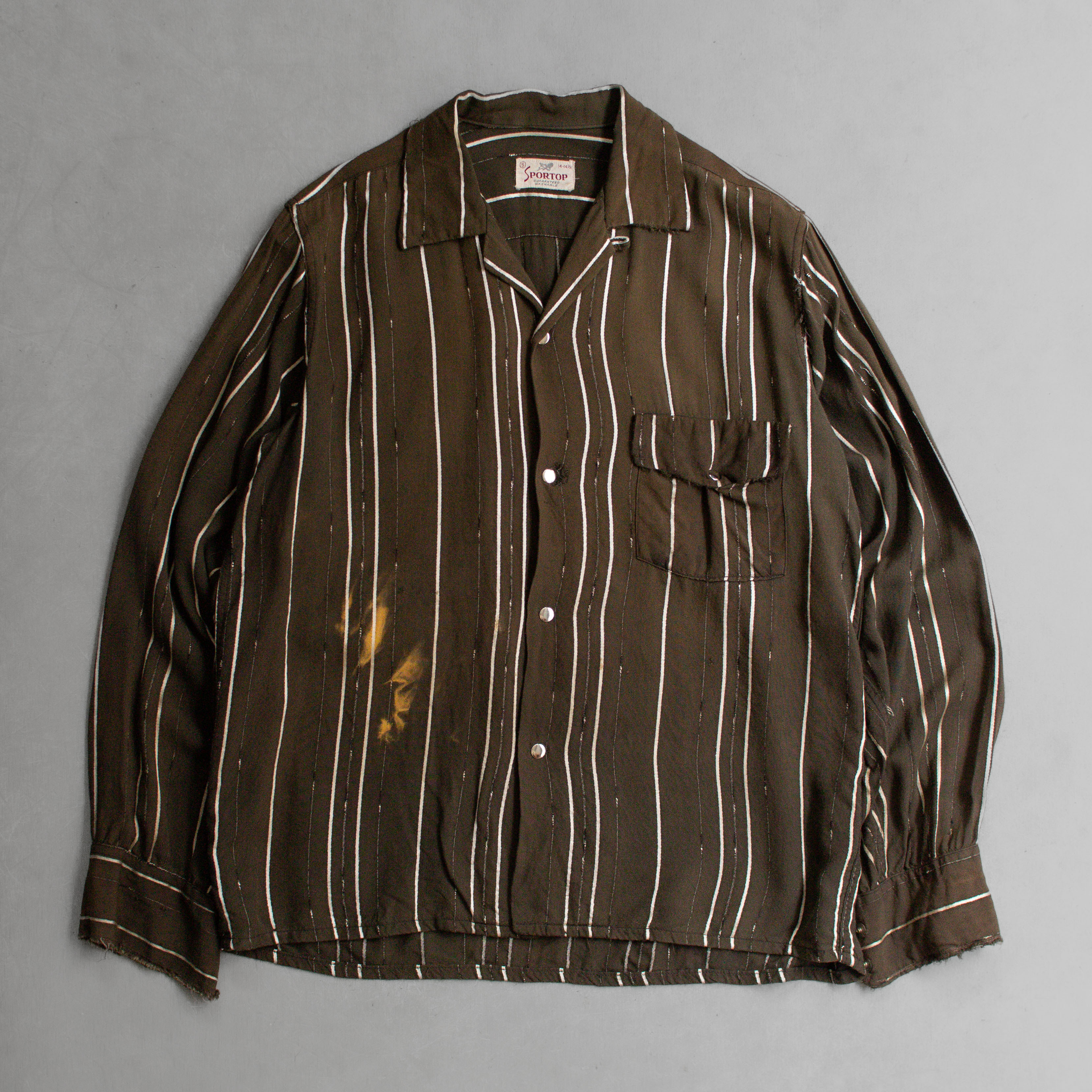 50S SPORTOP RAYON OPEN SHIRT 美國製 嫘縈 棕色 條紋 長袖 開領 襯衫