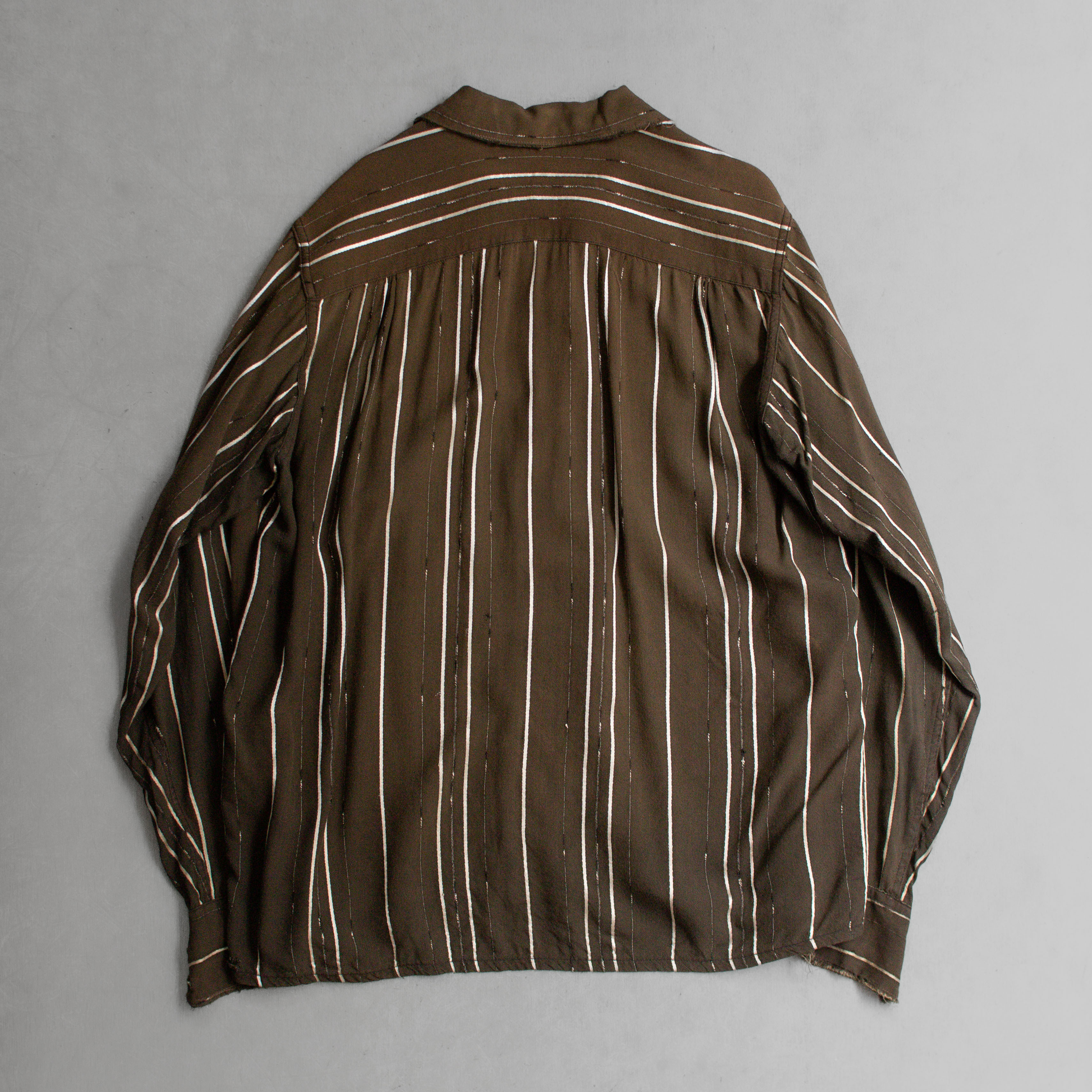 50S SPORTOP RAYON OPEN SHIRT 美國製 嫘縈 棕色 條紋 長袖 開領 襯衫