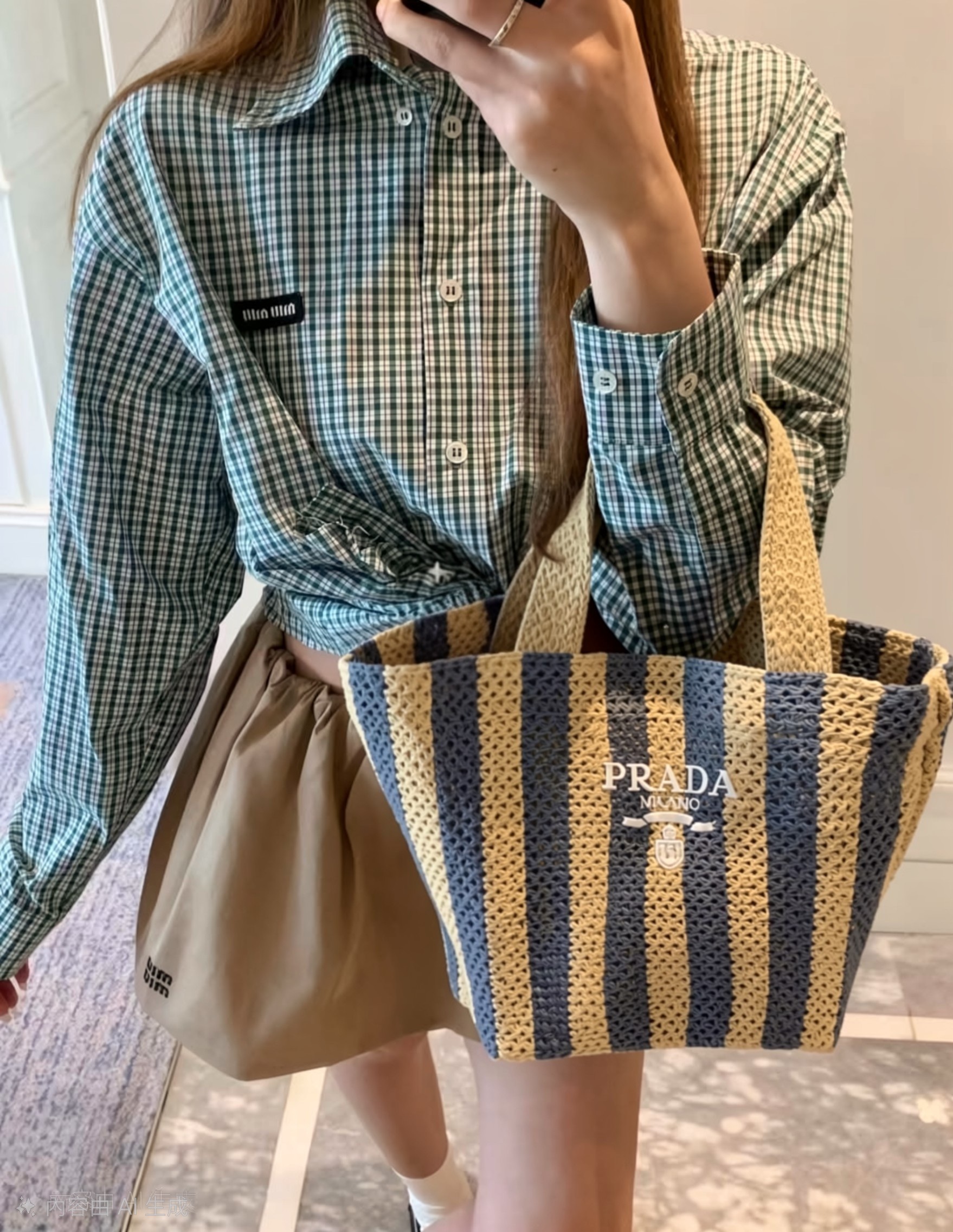 Prada beauty mini Tote 贈品條子編織小袋仔