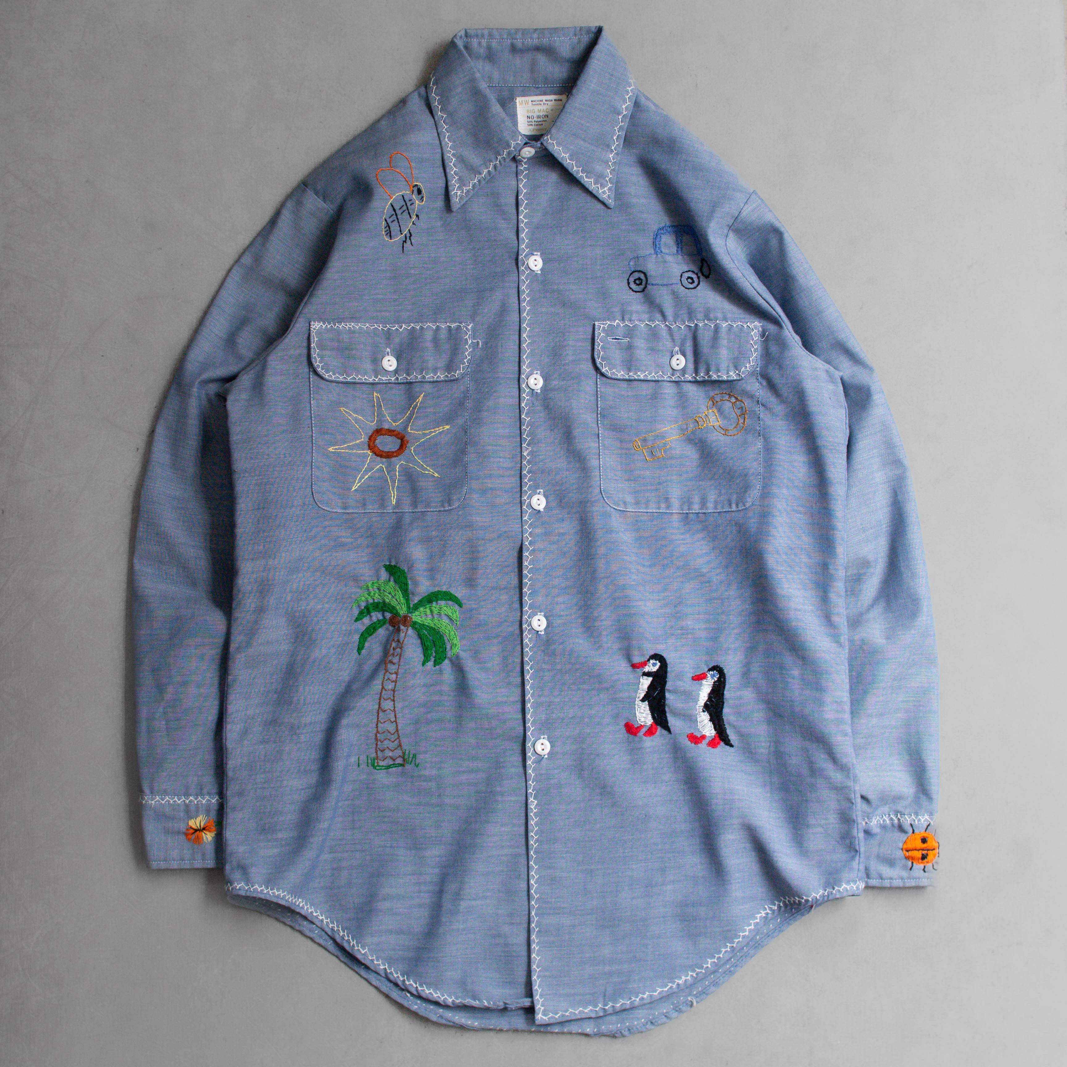 BIG MAC EMBROIDERY CHAMBRAY SHIRT 美國 淺藍 刺繡 青年布 長袖 襯衫
