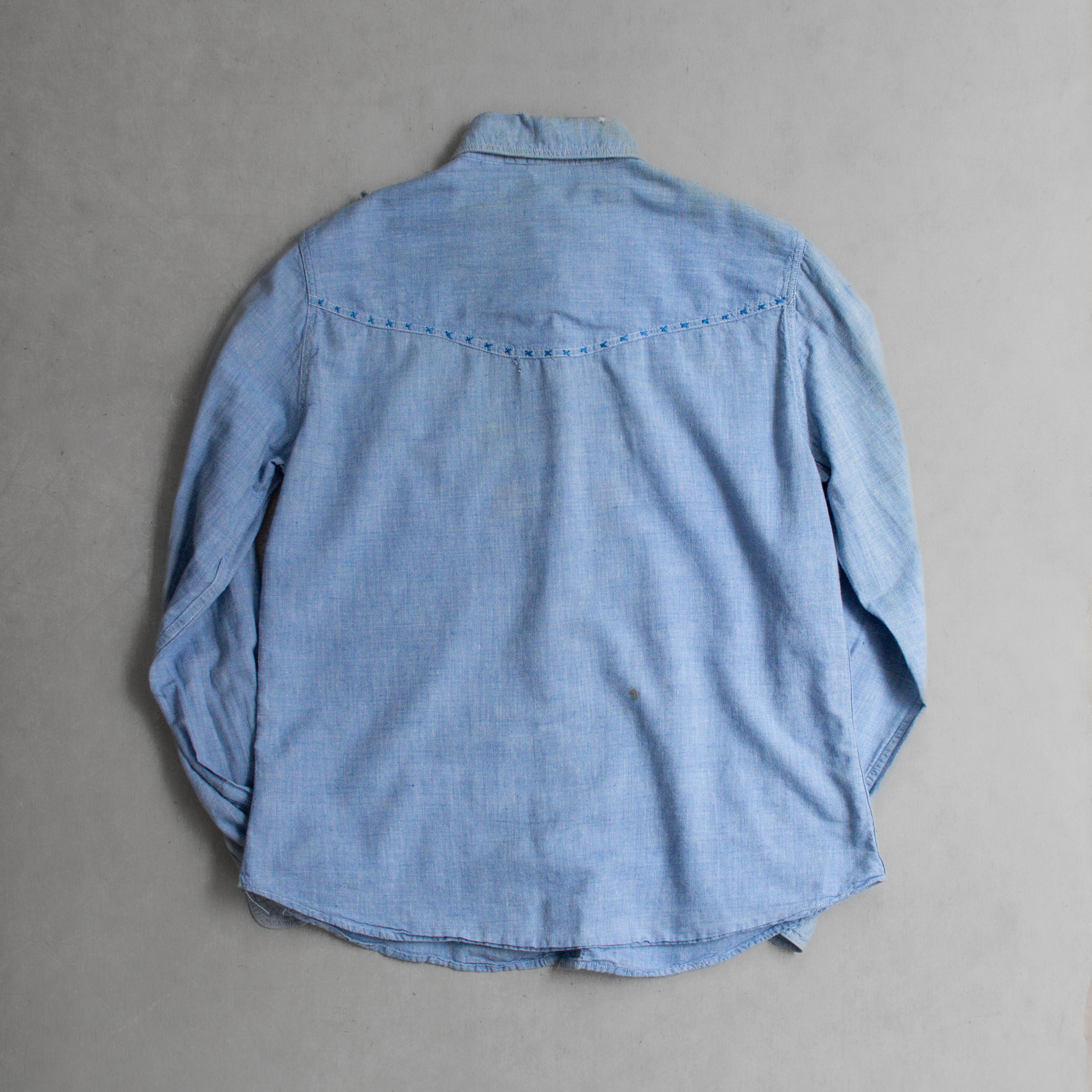 VINTAGE EMBROIDERY CHAMBRAY SHIRT 美國 純棉 刺繡 青年布 長袖 襯衫