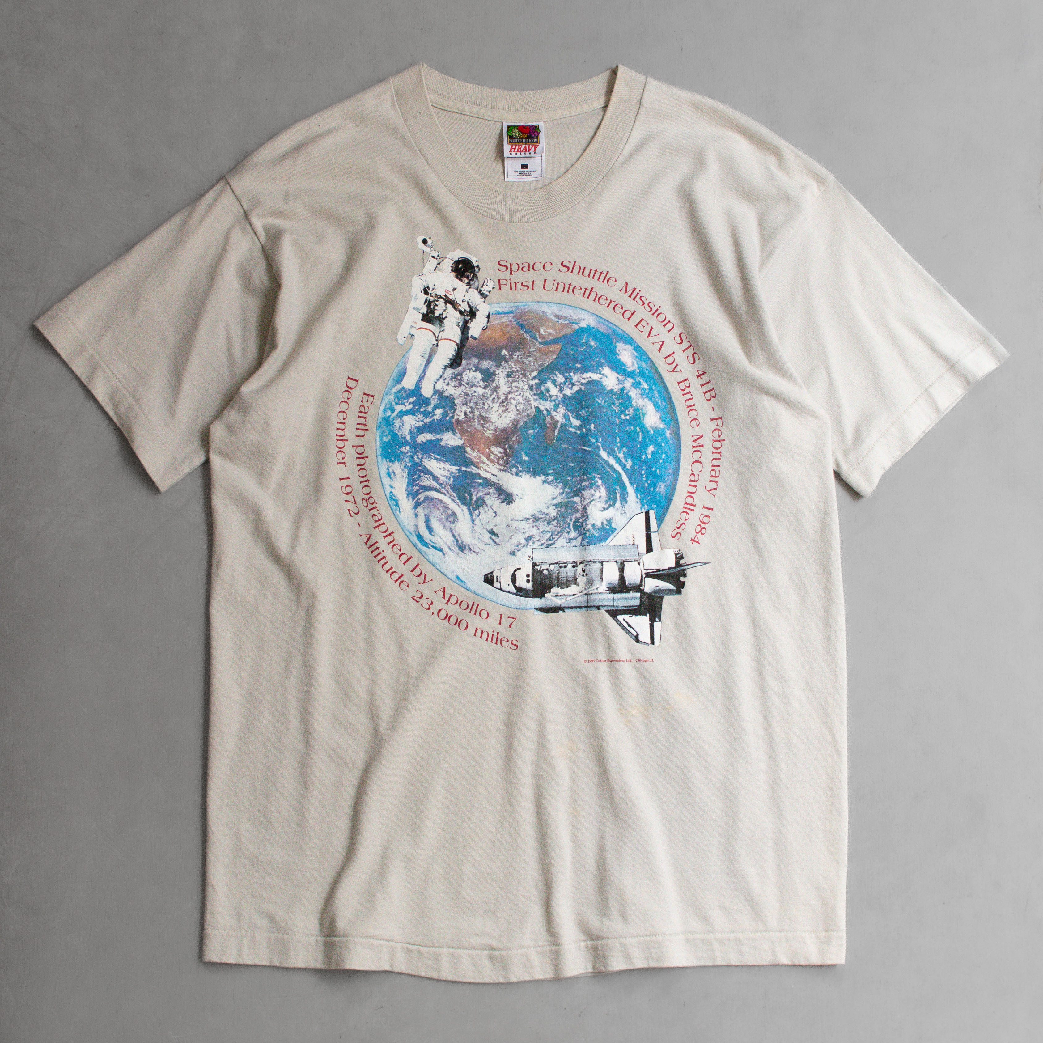 90S HANES VINTAGE TEE 美國製 太空人 太空梭 照片 米色 短袖 T恤