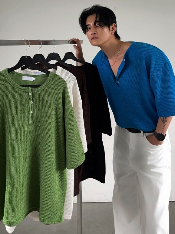 Surf Waffle Henley Neck