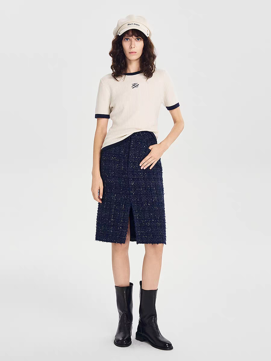 KARL 老佛爺 米白色 刺繡logo 女款 彈性上衣 #6-11