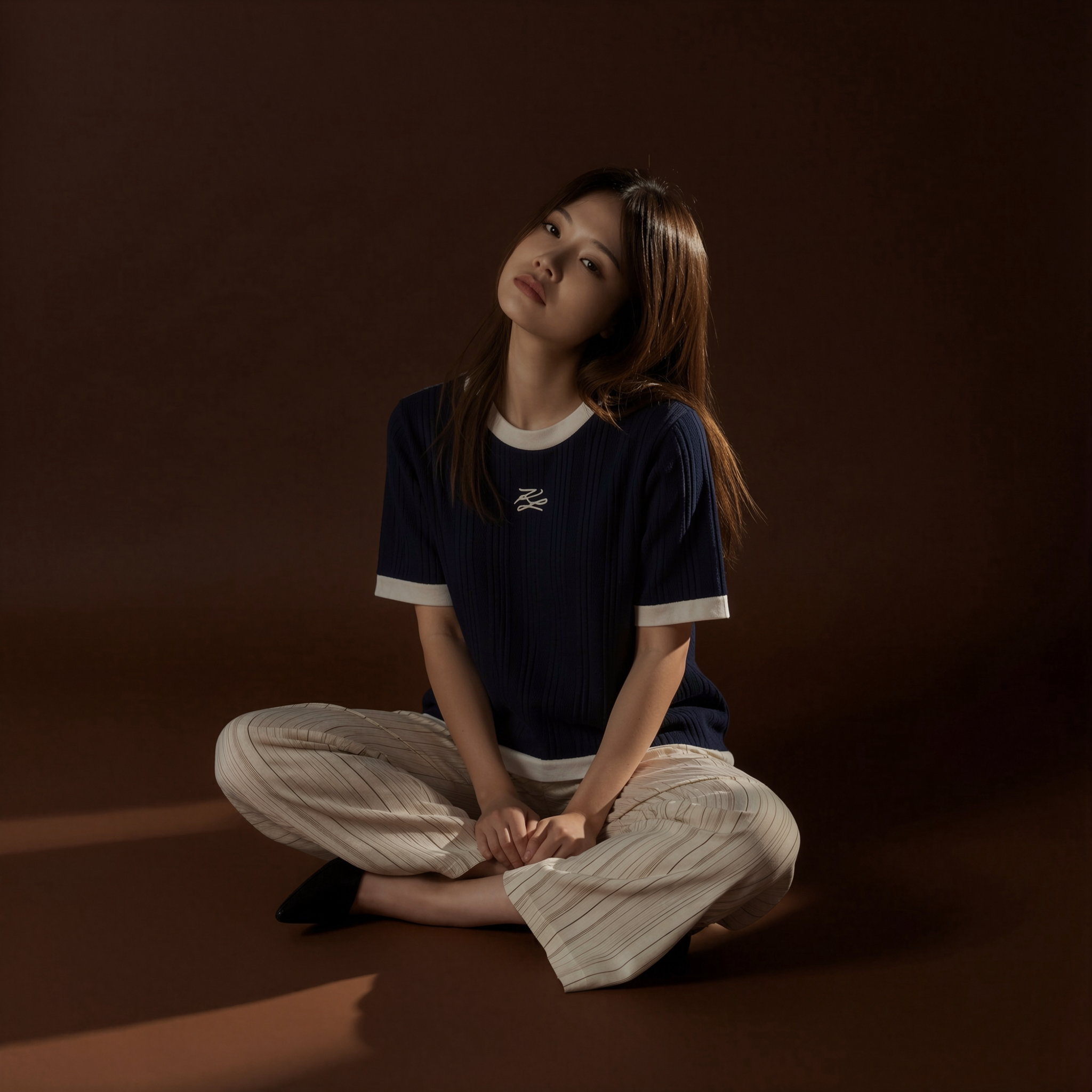 KARL 老佛爺 深藍色 刺繡logo 女款 彈性上衣 #6-11