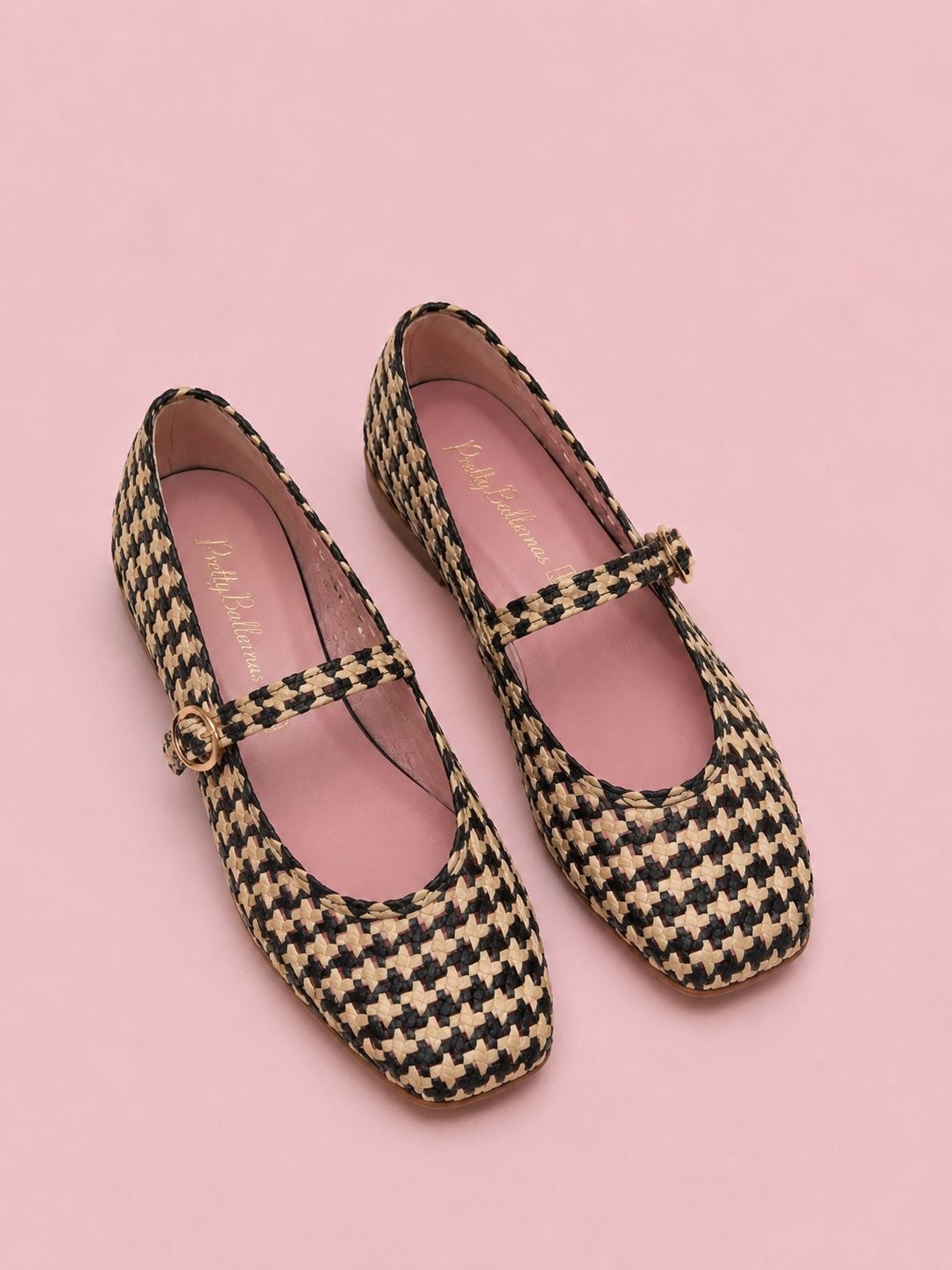 1PB0611-058 [PRETTY BALLERINAS] Ella Ballerina In Black And Beige Woven Leather #52998_001 (EU)