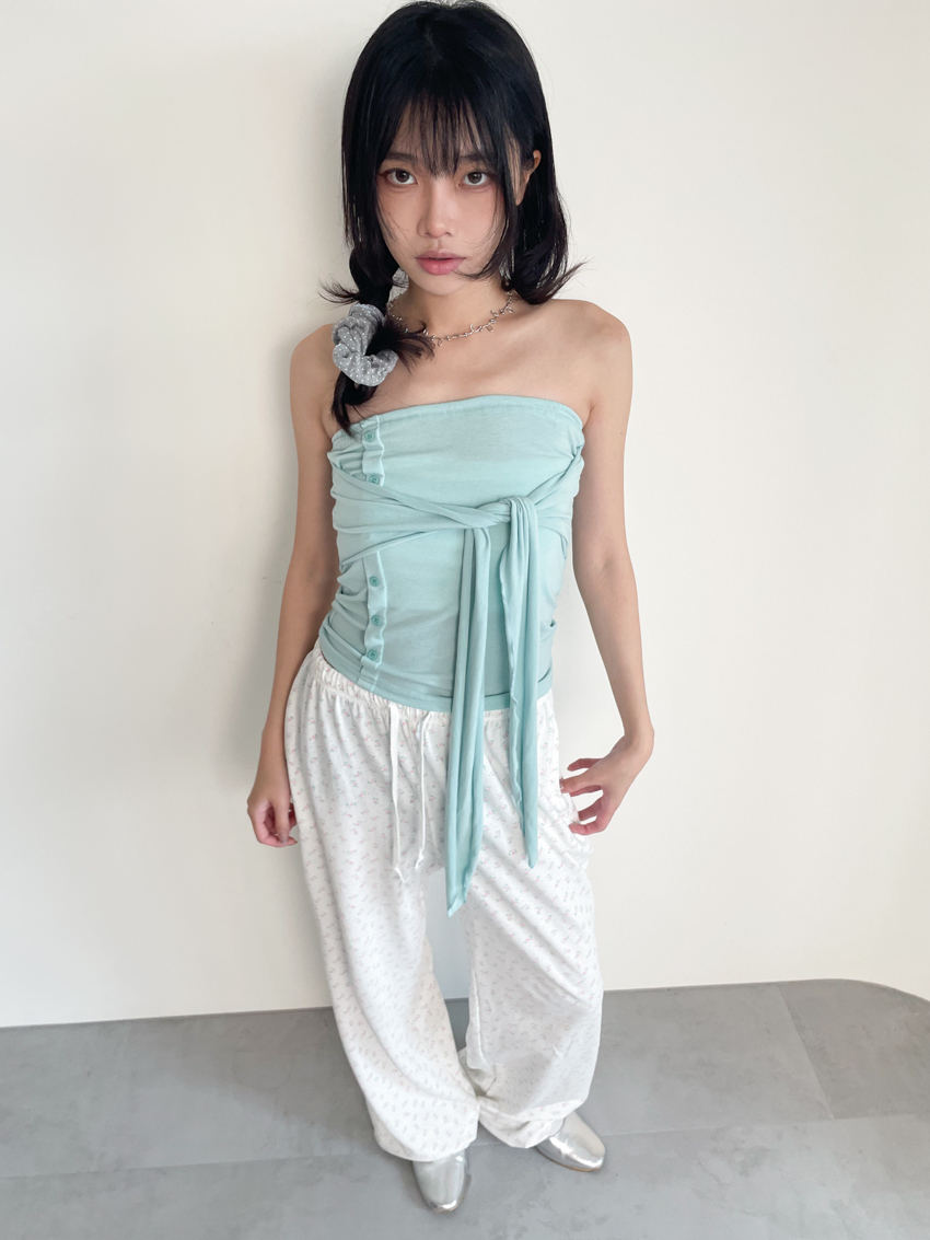 floral dot elastic waist cotton pants