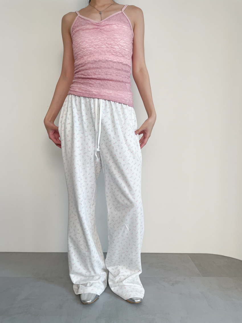 floral dot elastic waist cotton pants