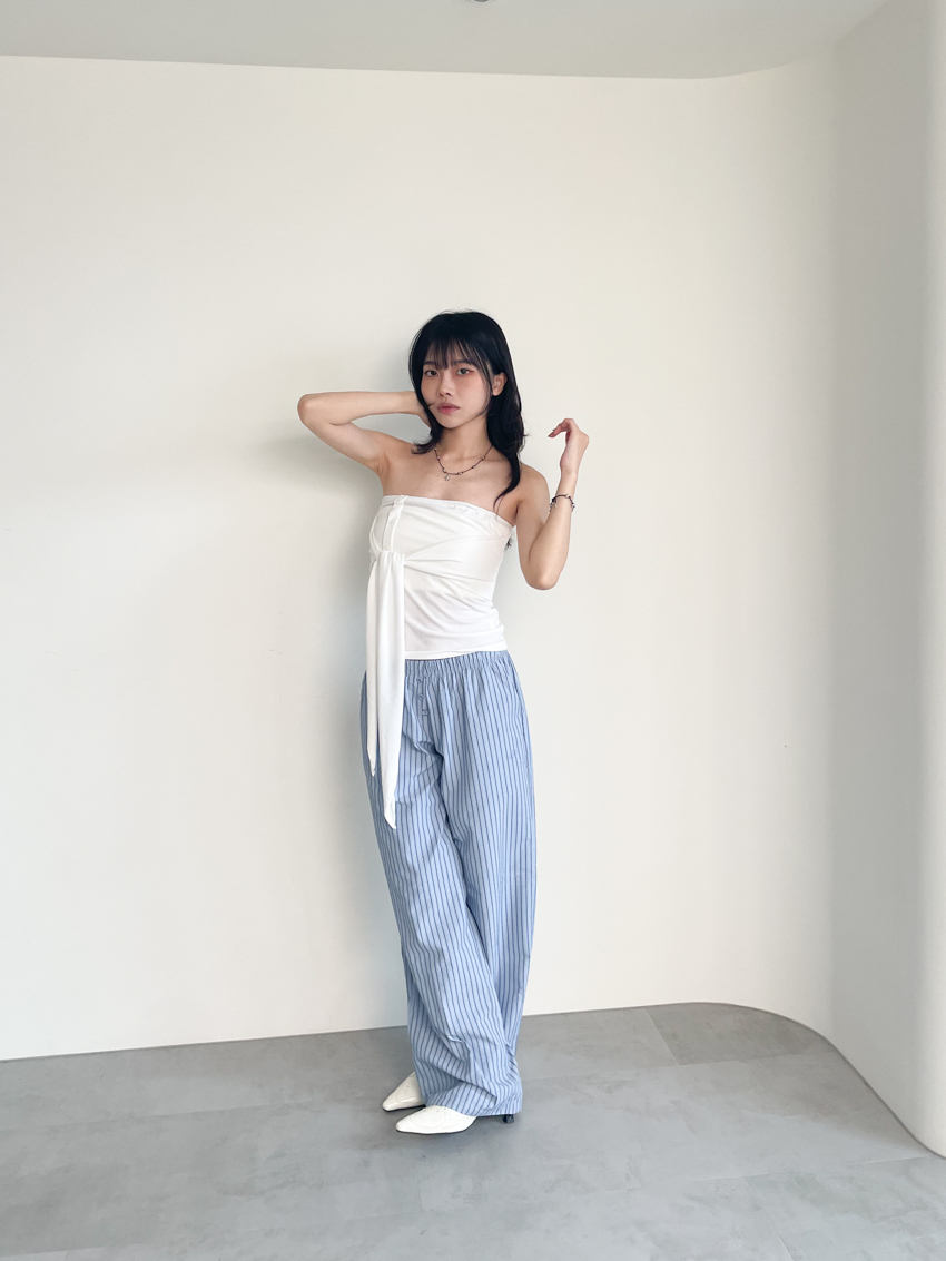 button stripe cooling pants with elastic waist LIGHT