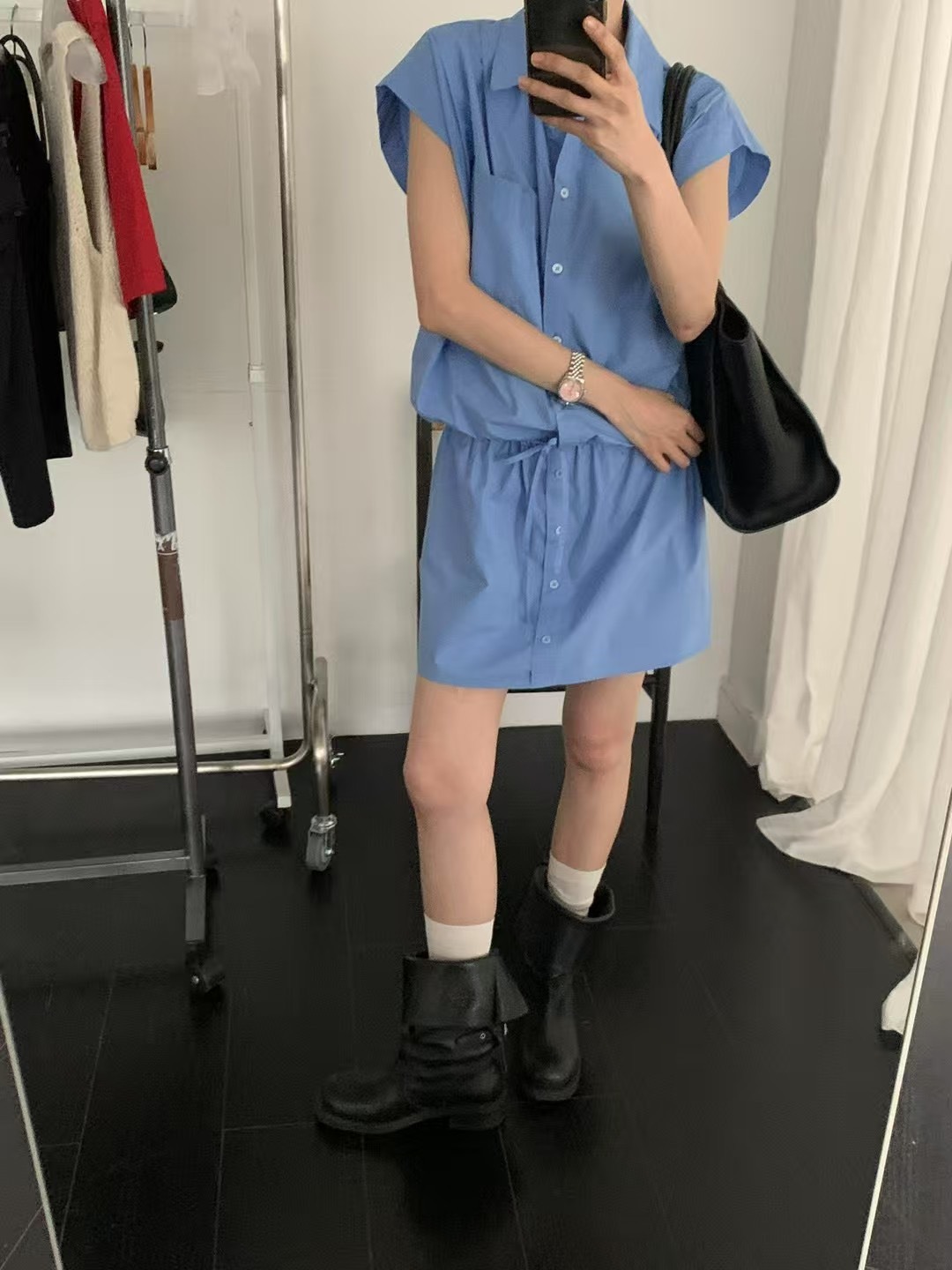 半袖縮擺襯衫  短裙(分售)