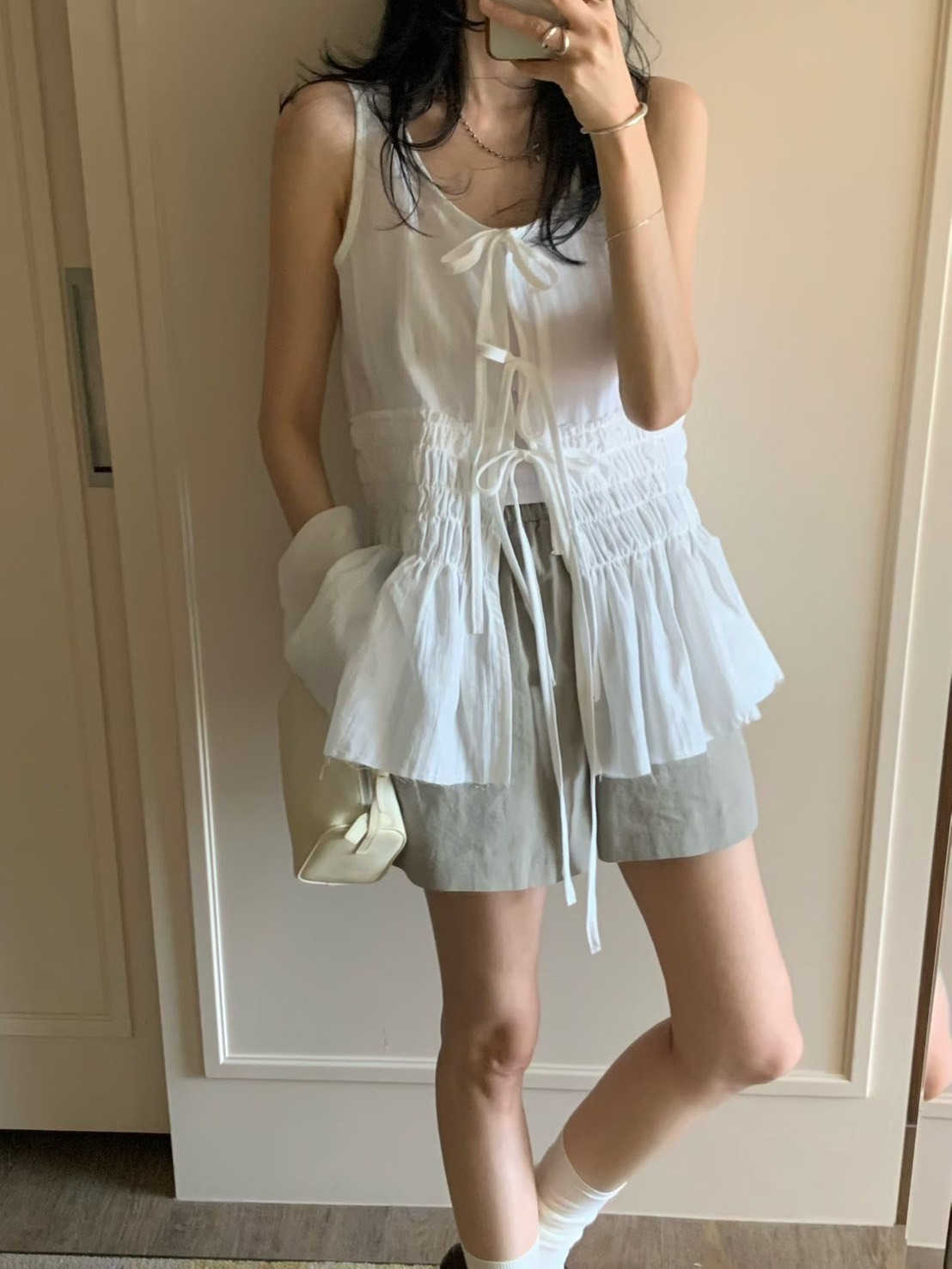 綁三結開襟背心