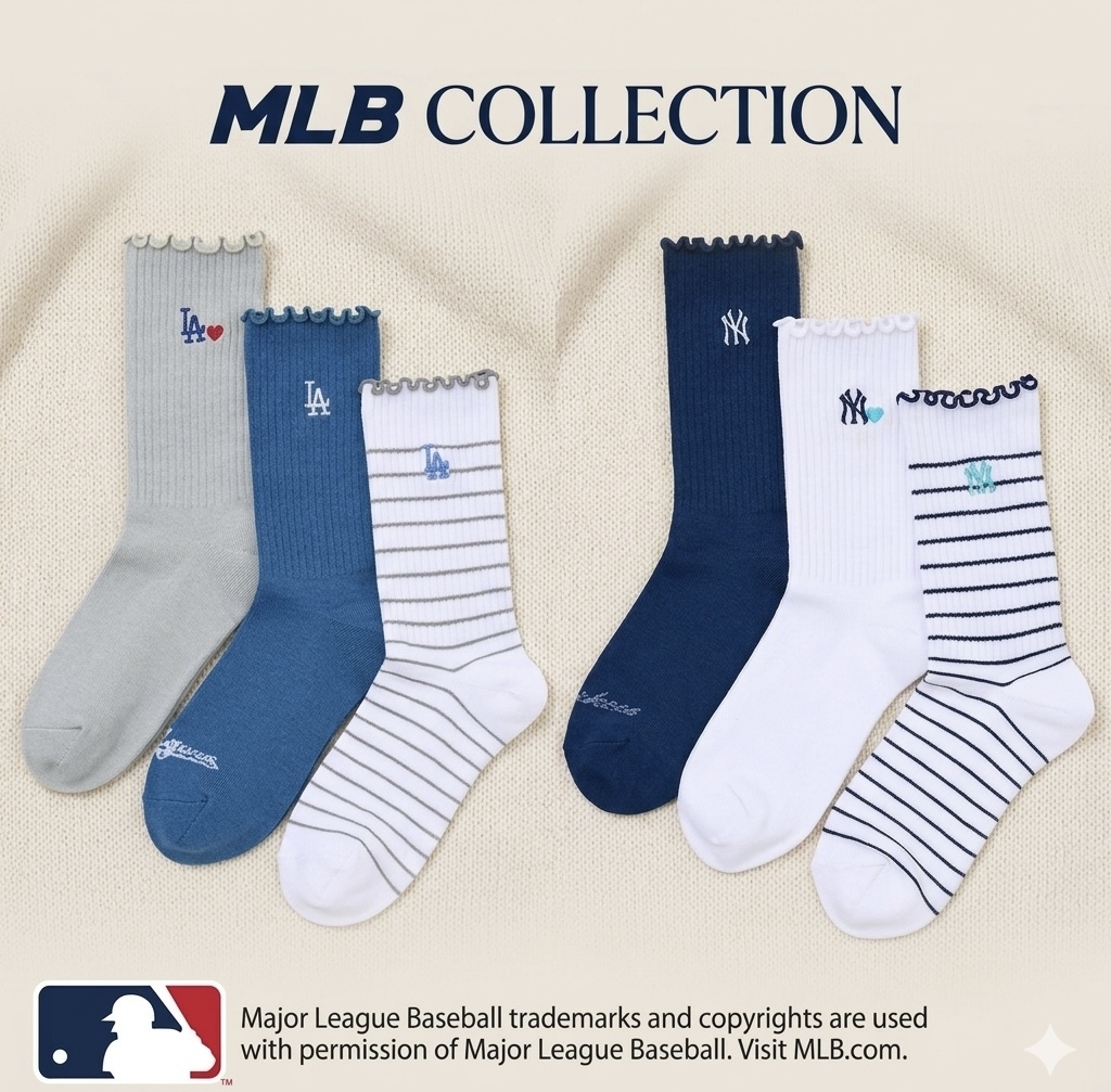 【日本數量限定】JP MLB 刺繡波浪邊中筒襪 23-25 2154 2161 2176 TK260614