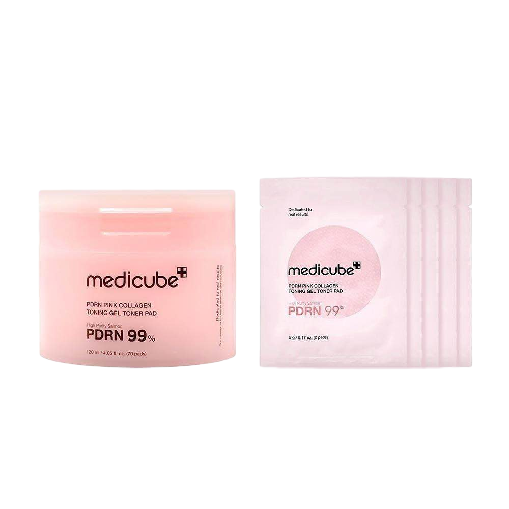 【Medicube】PDRN 粉紅膠原凝膠爽膚棉組 (70片+10片) (效期：2028.05)  米