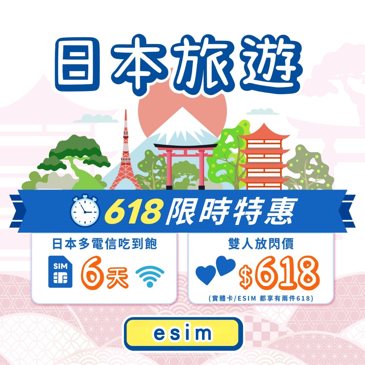 <618限時方案!!!>【鴨哥日本eSIM】日本eSIM 虛擬卡 日本網卡 東京 大阪 沖繩 北海道 日本全區 無限吃到飽 DOCOMO SoftBank Rakutan KDDI