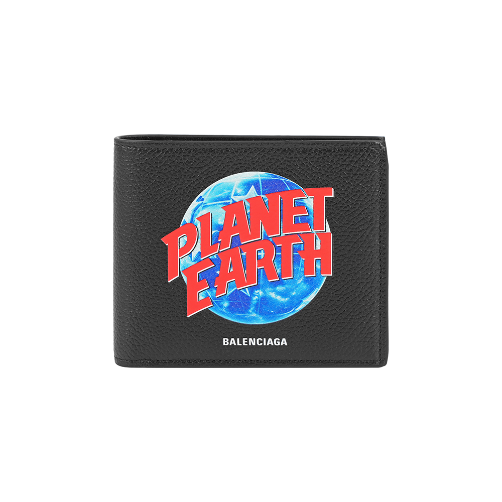 【Balenciaga】Planet Earth 地球圖案牛皮對開8卡短夾(黑色)