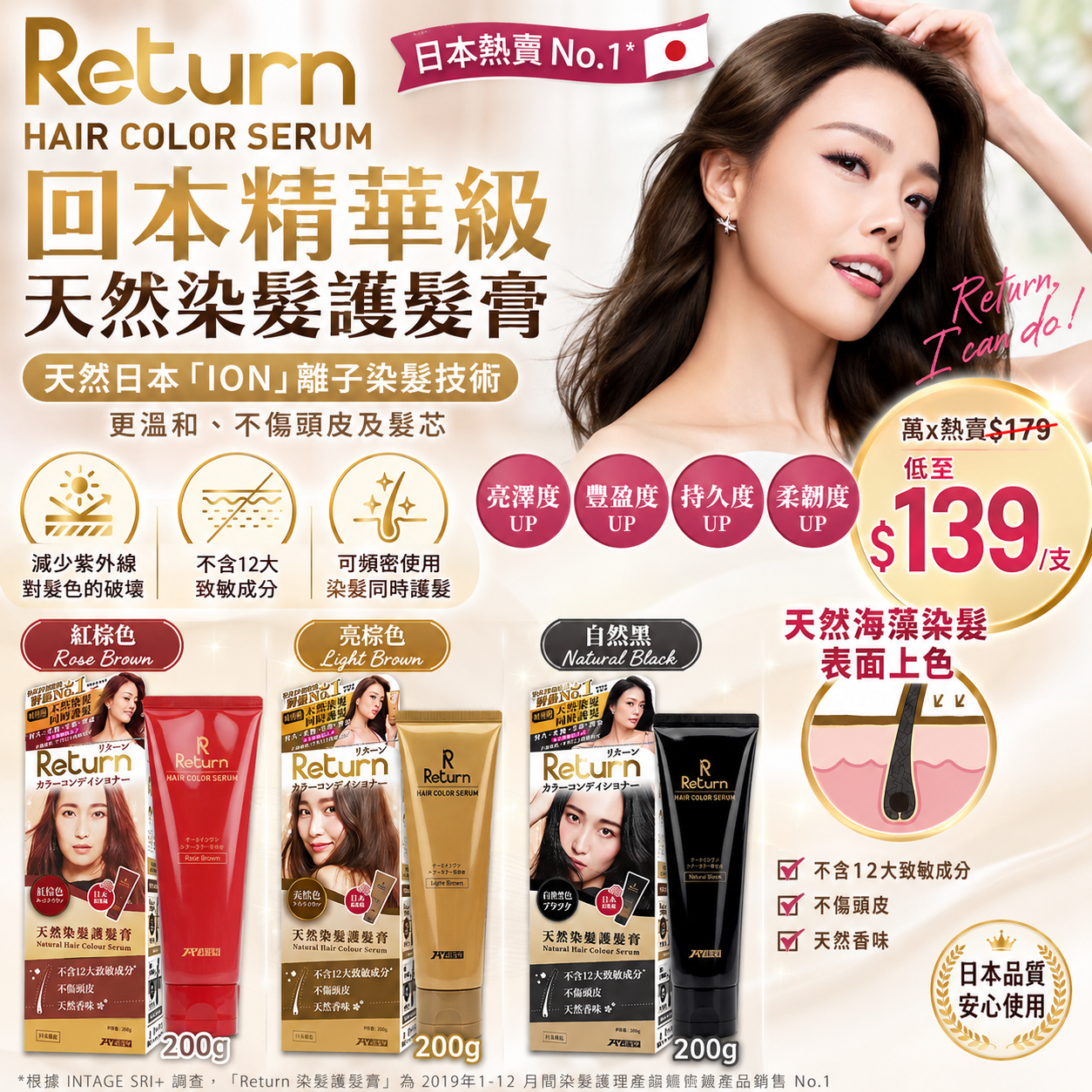 【UB9643】日本Return Hair Color Serum回本精華級天然染髮護髮膏 200g