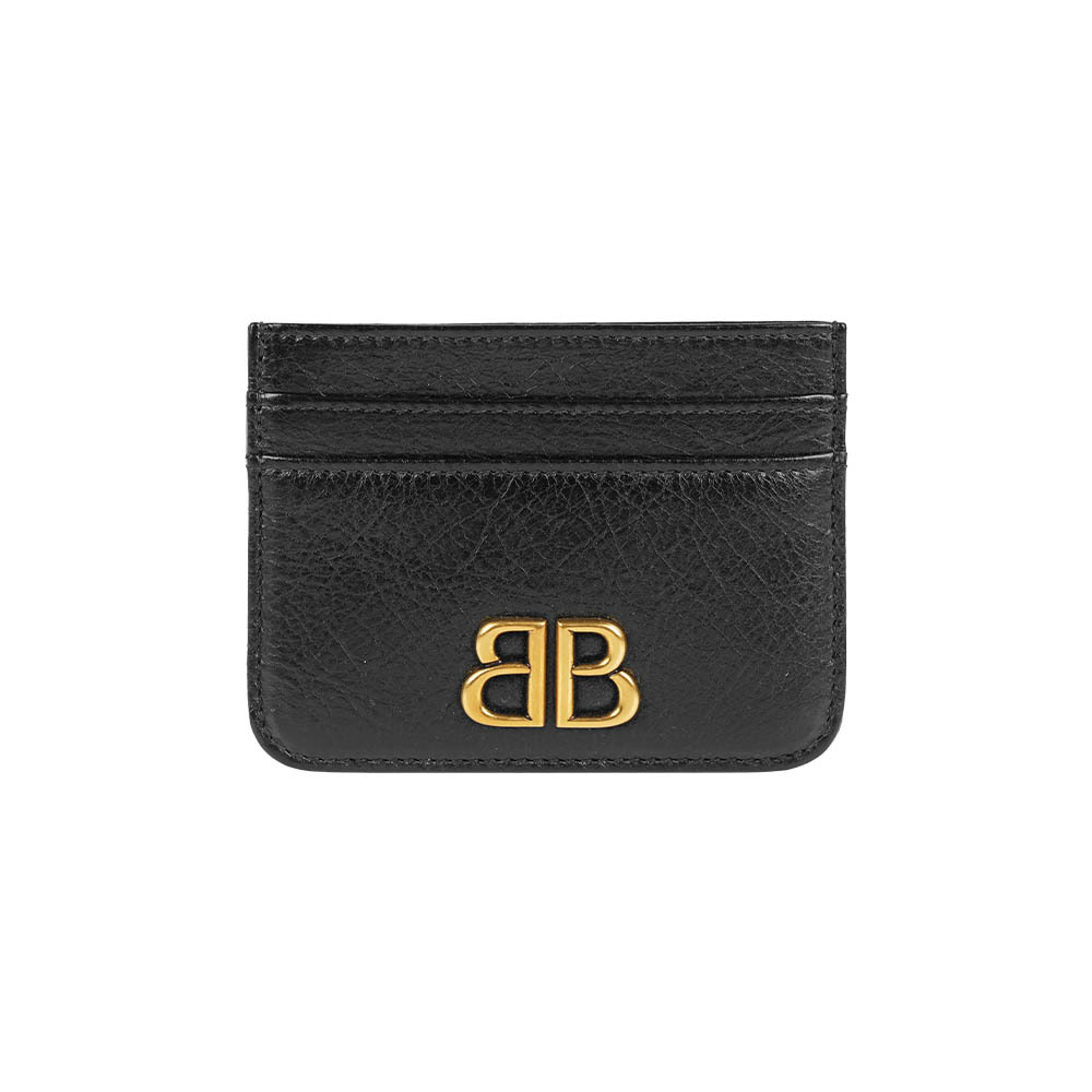 【Balenciaga】Monaco BB 金釦小羊皮4卡卡片夾/名片夾(黑色)