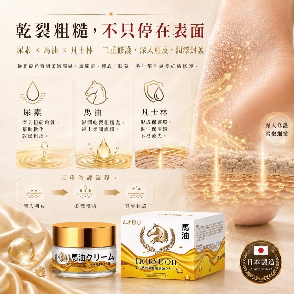 WSBB11930  日本製 LZBU 粗老皮三重修護馬油霜-50g（8月中旬）