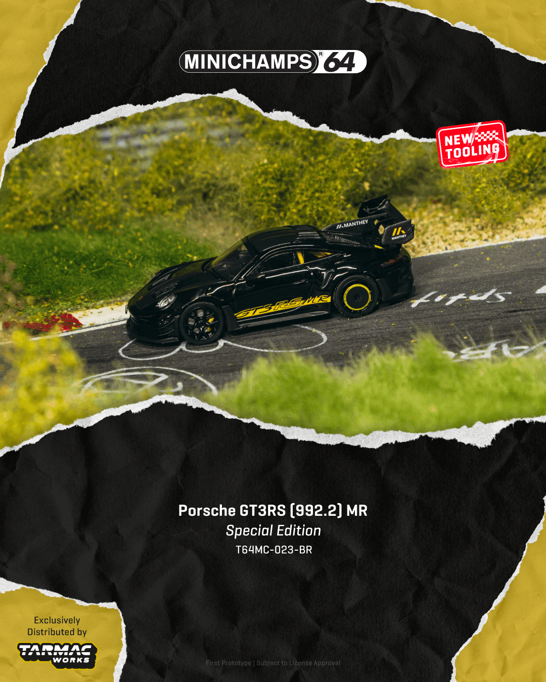 PO-$195 * TARMAC * 1:64 Porsche GT3RS (992.2) MR Black Yellow Tarmac Special Edition