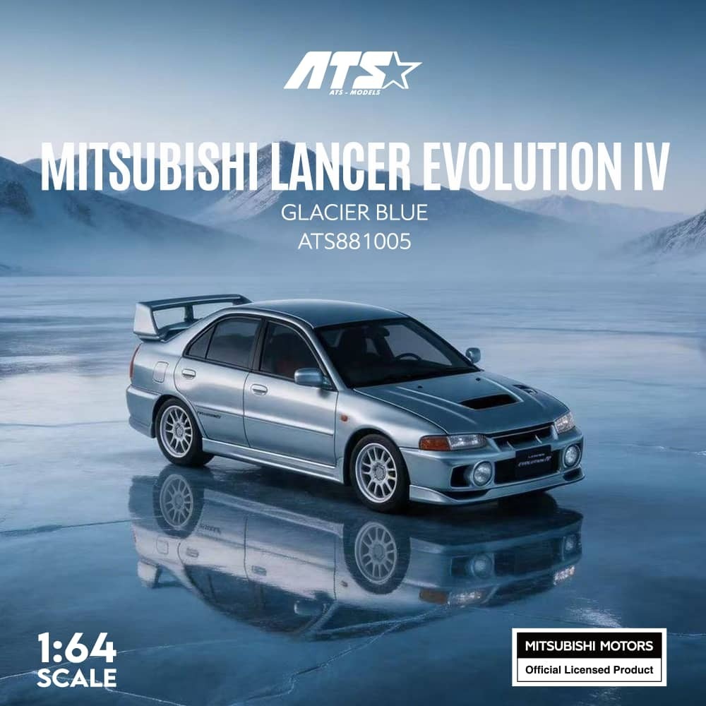 PO-$180 * ATS * 1:64 MITSUBISHI LANCER EVOLUTION IV GLACIER BLUE