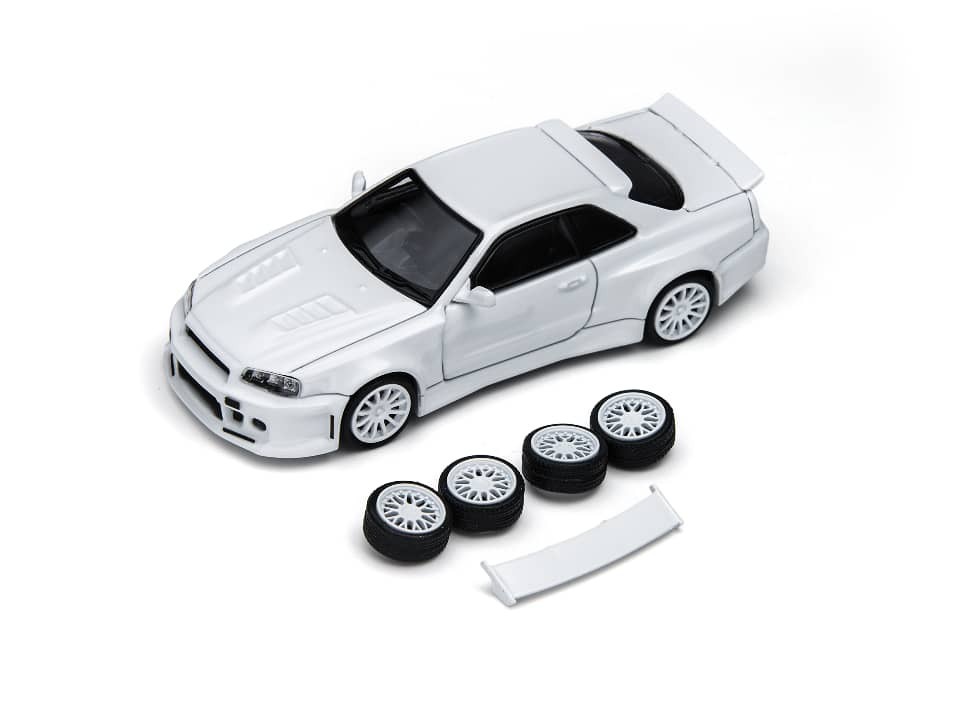 PO-$150 * TIME MICRO * 1:64 NISSAN SKYLINE GT-R R34 SMILODON WHITE
