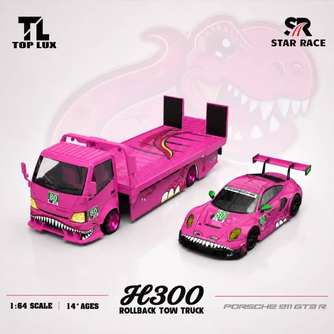 PO-$390 * TOP LUX * 1:64 H300 TWO TRUCK & PORSCHE 911 GT3 R PINK SET