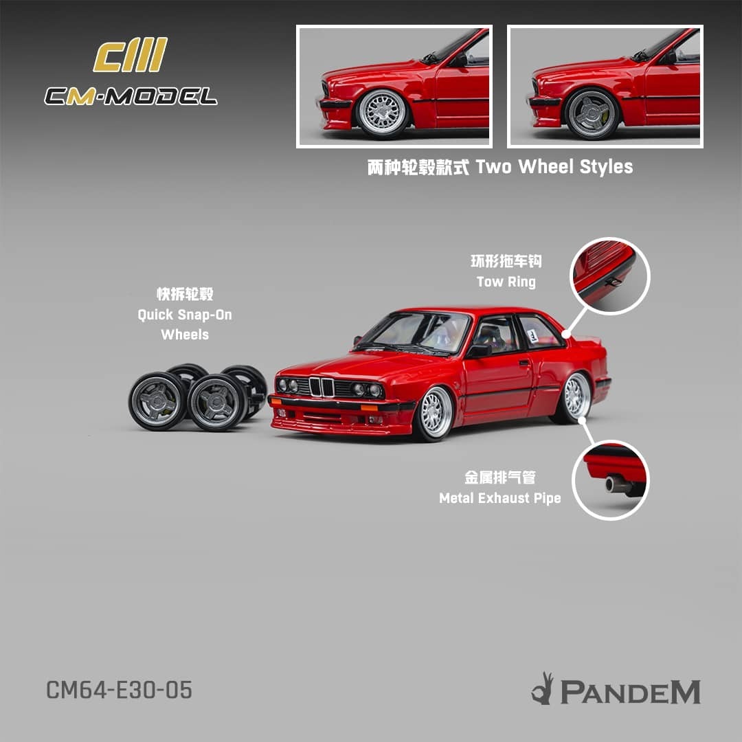 PO-$160 * CM MODEL * 1:64 BMW M3 E30 SEDAN PANDEM ROCKET BUNNY BRIGHT RED