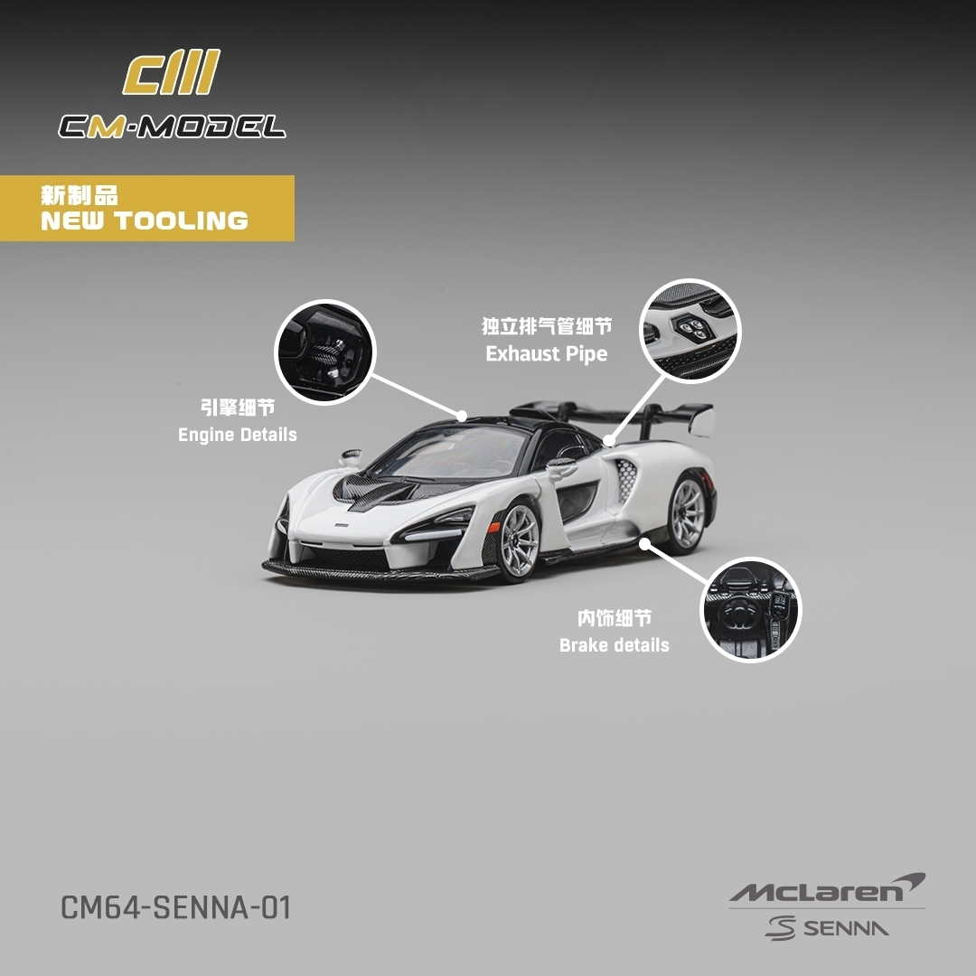 PO-$180 * CM MODEL * 1:64 MCLAREN SENNA SILICA WHITE