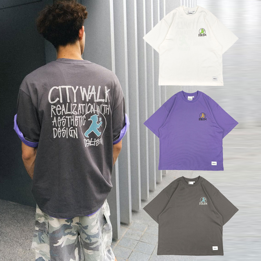 idealism City Walk Tee 白色 深灰色 紫色 印花 城市穿梭 小人物 短T【ID26013】