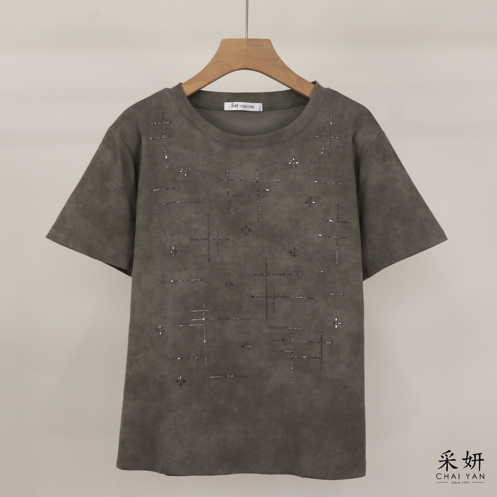 褪色貼鑽短袖上衣