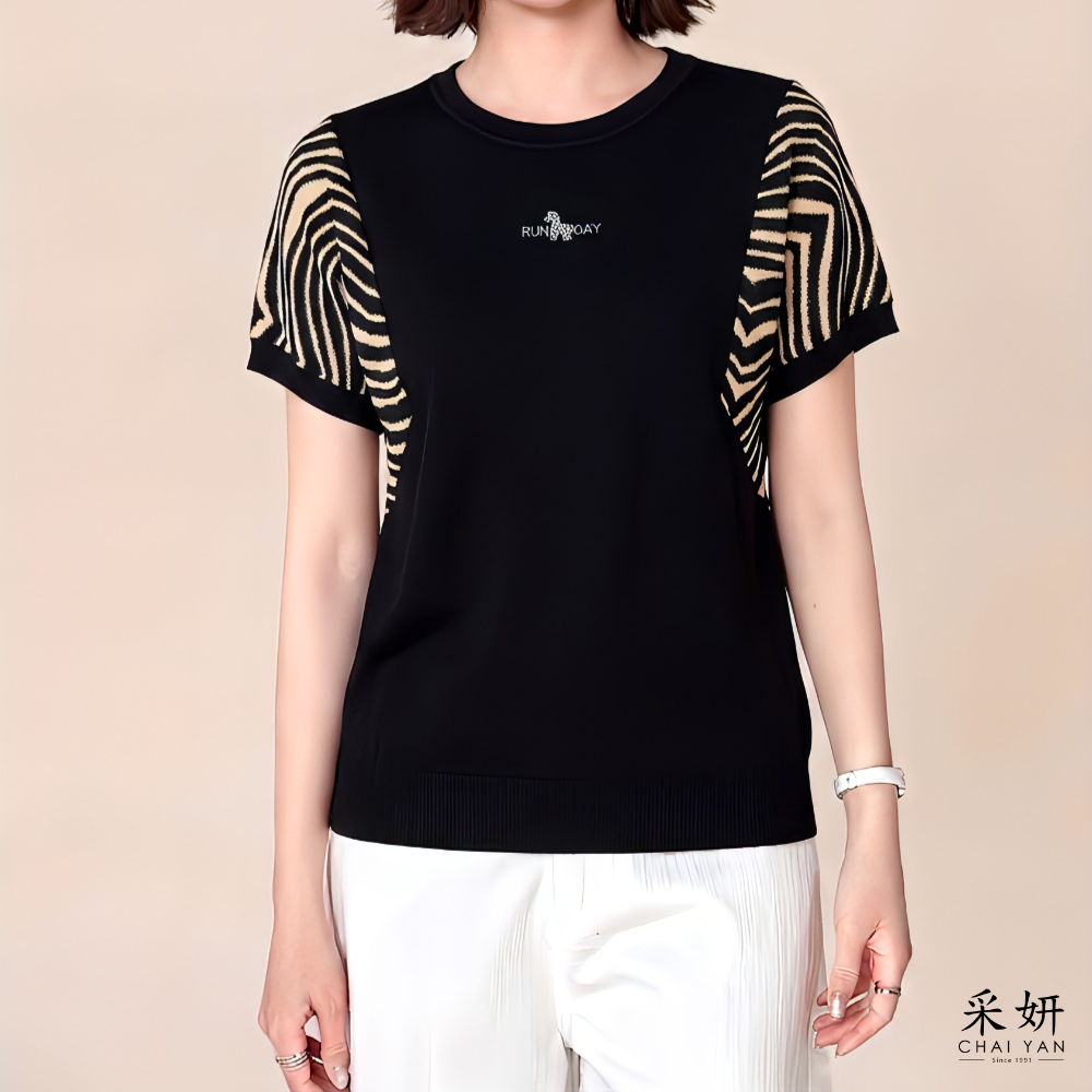 小馬水鑽針織拼接短袖上衣