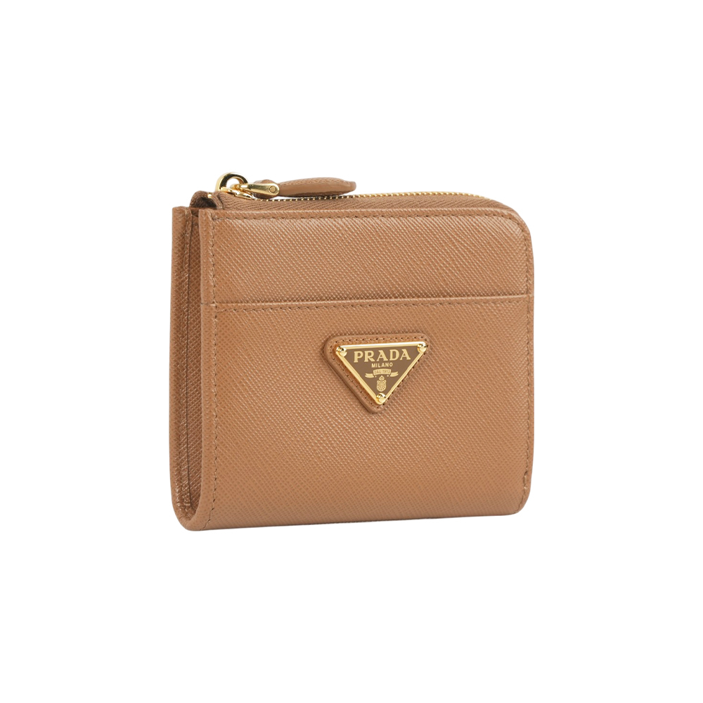 【Prada】三角牌Logo 防刮皮革拉鍊短夾(焦糖色)