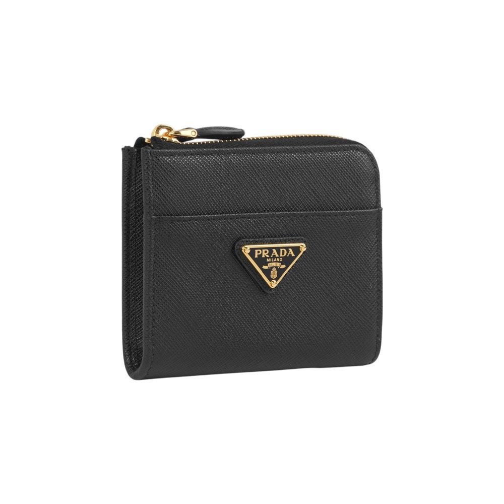 【Prada】三角牌Logo 防刮皮革拉鍊短夾(黑色)