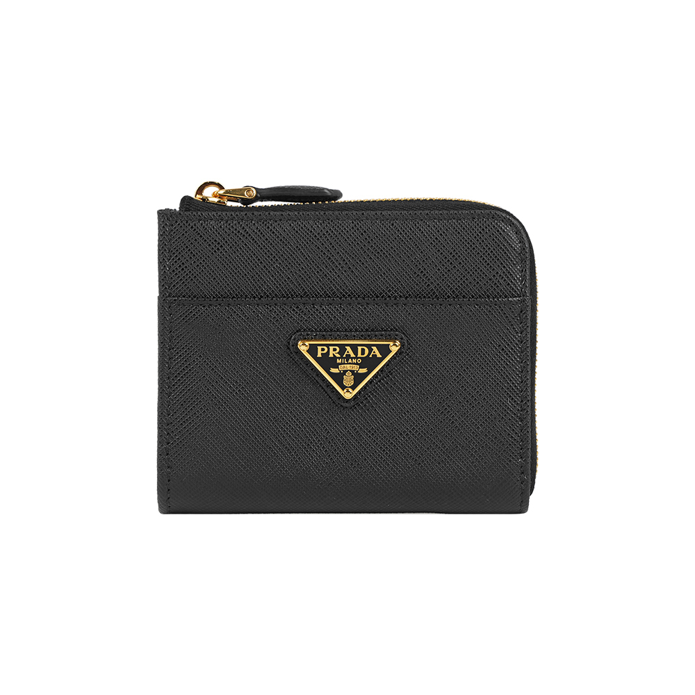 【Prada】三角牌Logo 防刮皮革拉鍊短夾(黑色)